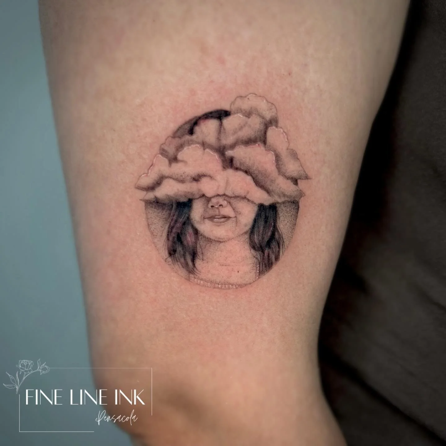 Woman in the clouds but sub her 5 year old daughter 🥹

So honored to be trusted with tattooing her baby&rsquo;s sweet face!!! 

#finelinetattoopensacola#pensacolatattoo#realismtattoo