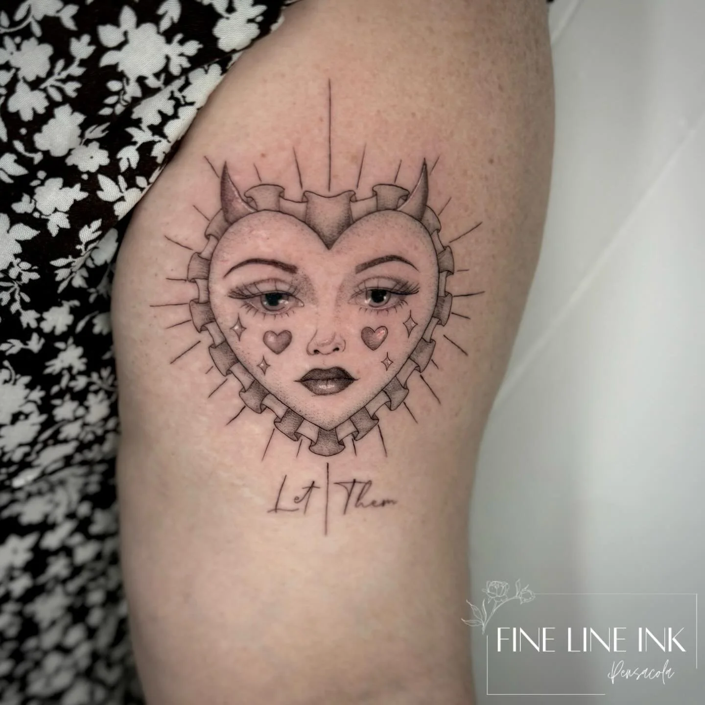 Coordinating tattoos are so fun 🤩 

We did the &ldquo;Cry Baby&rdquo; 3 weeks ago and today we did the &ldquo;Let Them&rdquo; version. 

I absolutely loved designing and tattooing these pretty heart faces 💖

#finelinetattoo#pensacolatattoo#heartfac