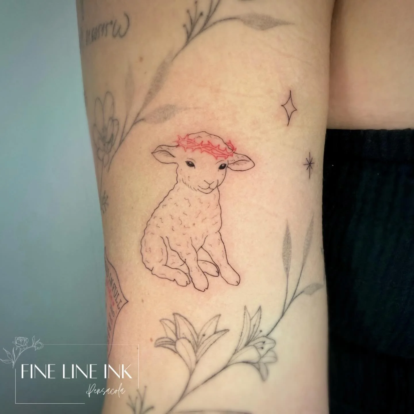 Another fun session with this girl 🥰

What started as her first tattoo became a sleeve 💁🏻&zwj;♀️😆

Everything healed is my work except the stamp &amp; handwriting.

#finelinetattoo#pensacolatattoo#sleevetattoo#tinytattoo#patchworktattoo