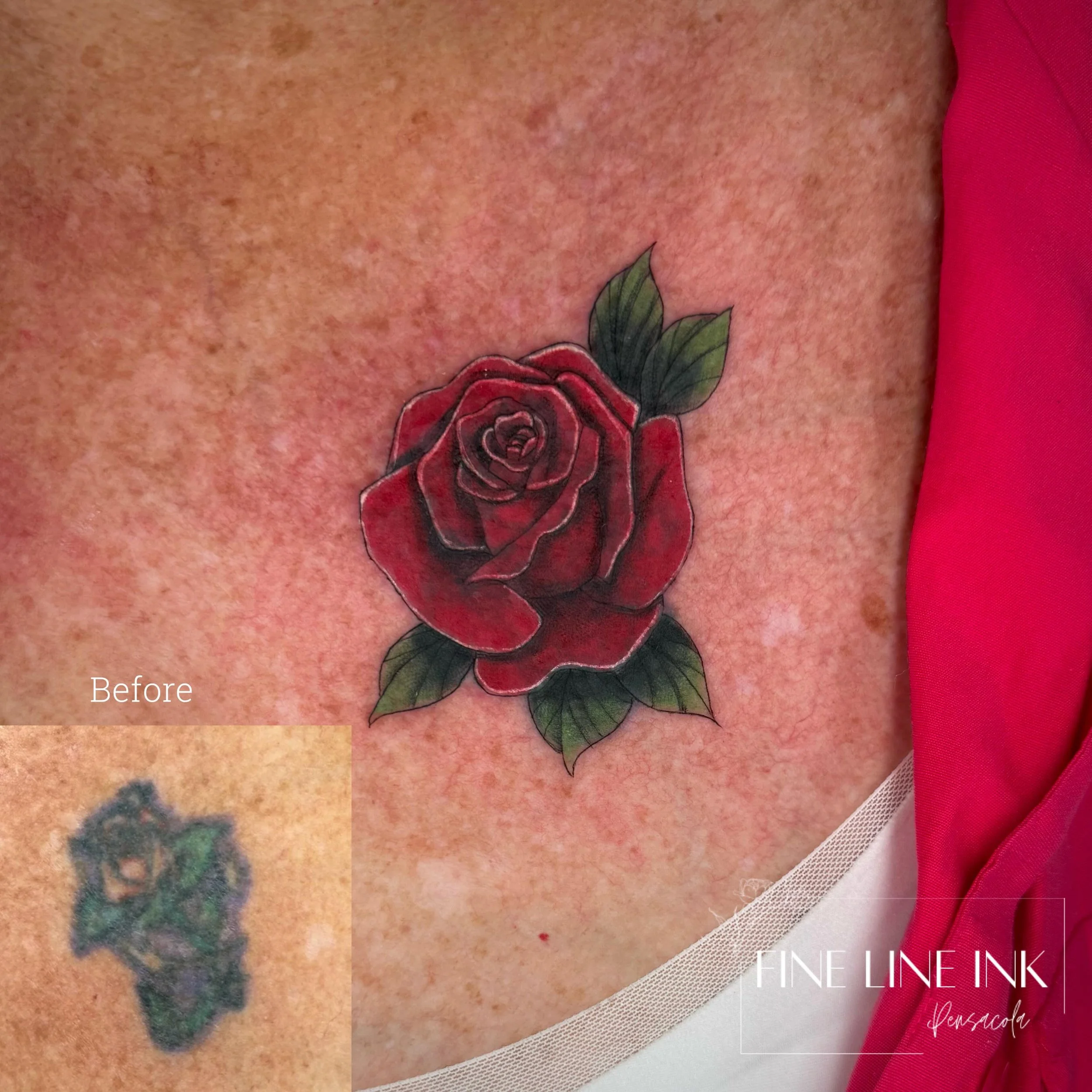 Cover up of an old rose tattoo from about 15 years ago on mature skin

{client is 71 years young} and a CHAMP🌹&hearts;️

#finelinetattoo#pensacolatattoo#coveruptattoo