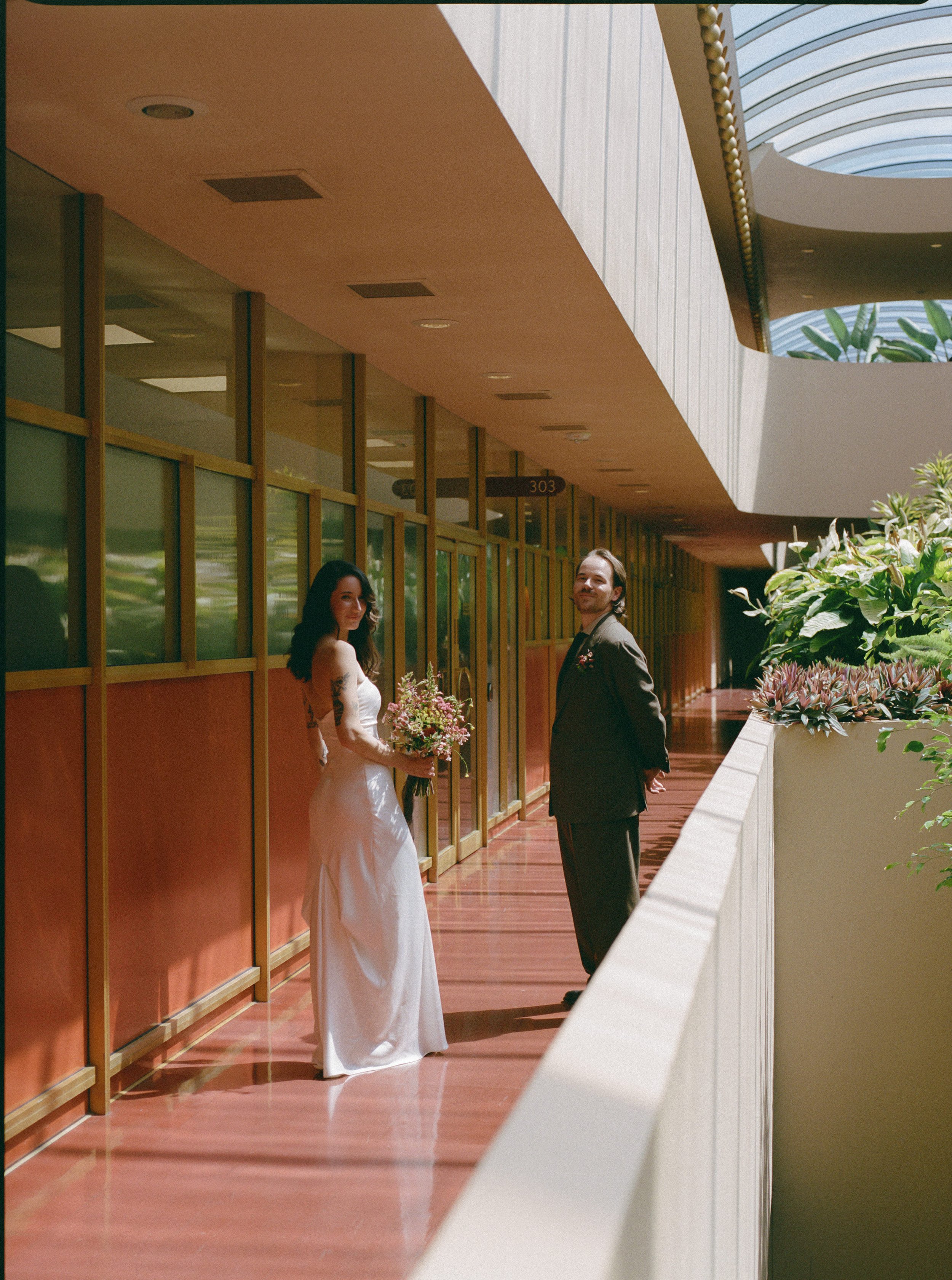 An elopement at Marin County Civic Center in Northern California. Film wedding photography by California Wedding Photographer, Eunice Beck.
