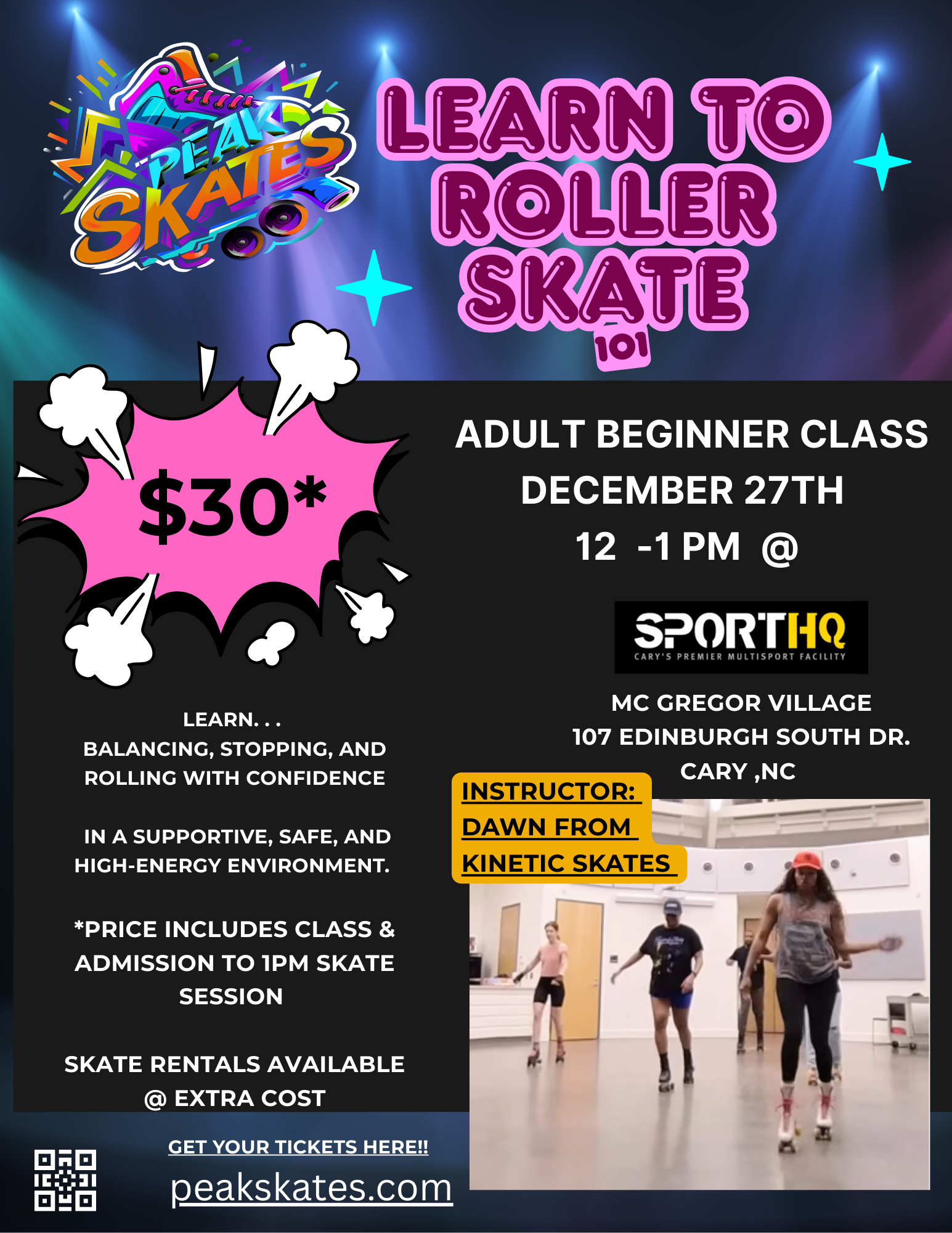 Adult Beginner Roller Skate Class &amp;  Jam @ SportHQ in Cary