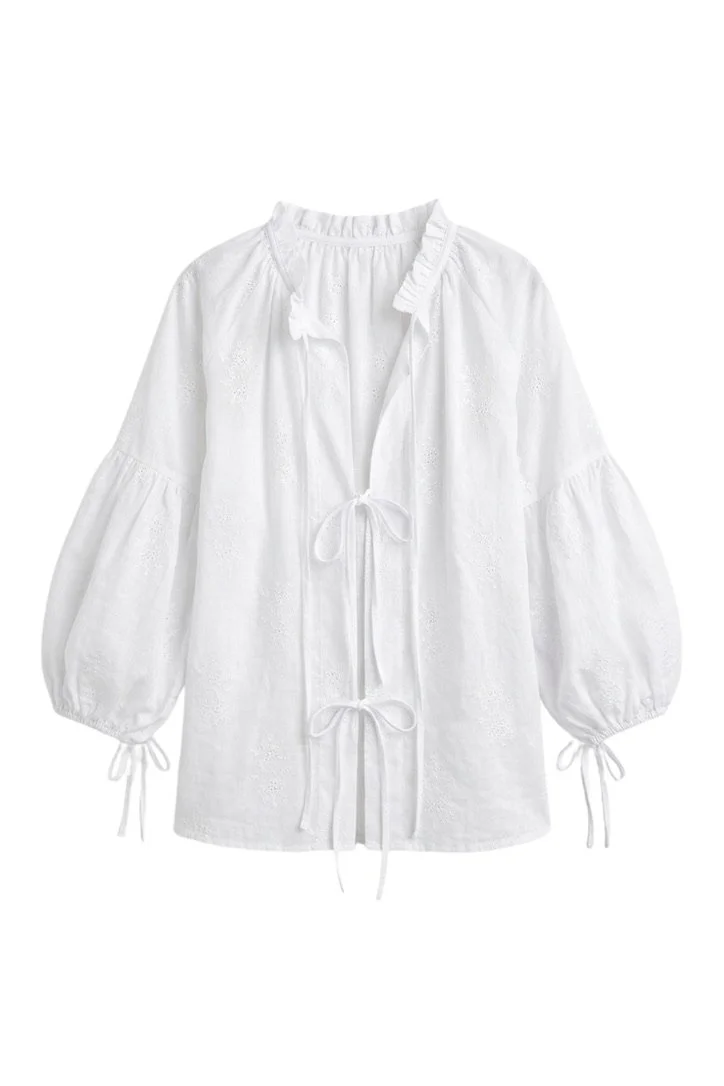 Mia Embroidery Blouse | White