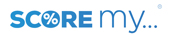 Logo with the text 'SCORE my...' featuring a stylized percentage symbol inside the letter 'O'.