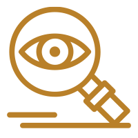 A magnifying glass with an eye inside it, symbolizing investigation or scrutiny.