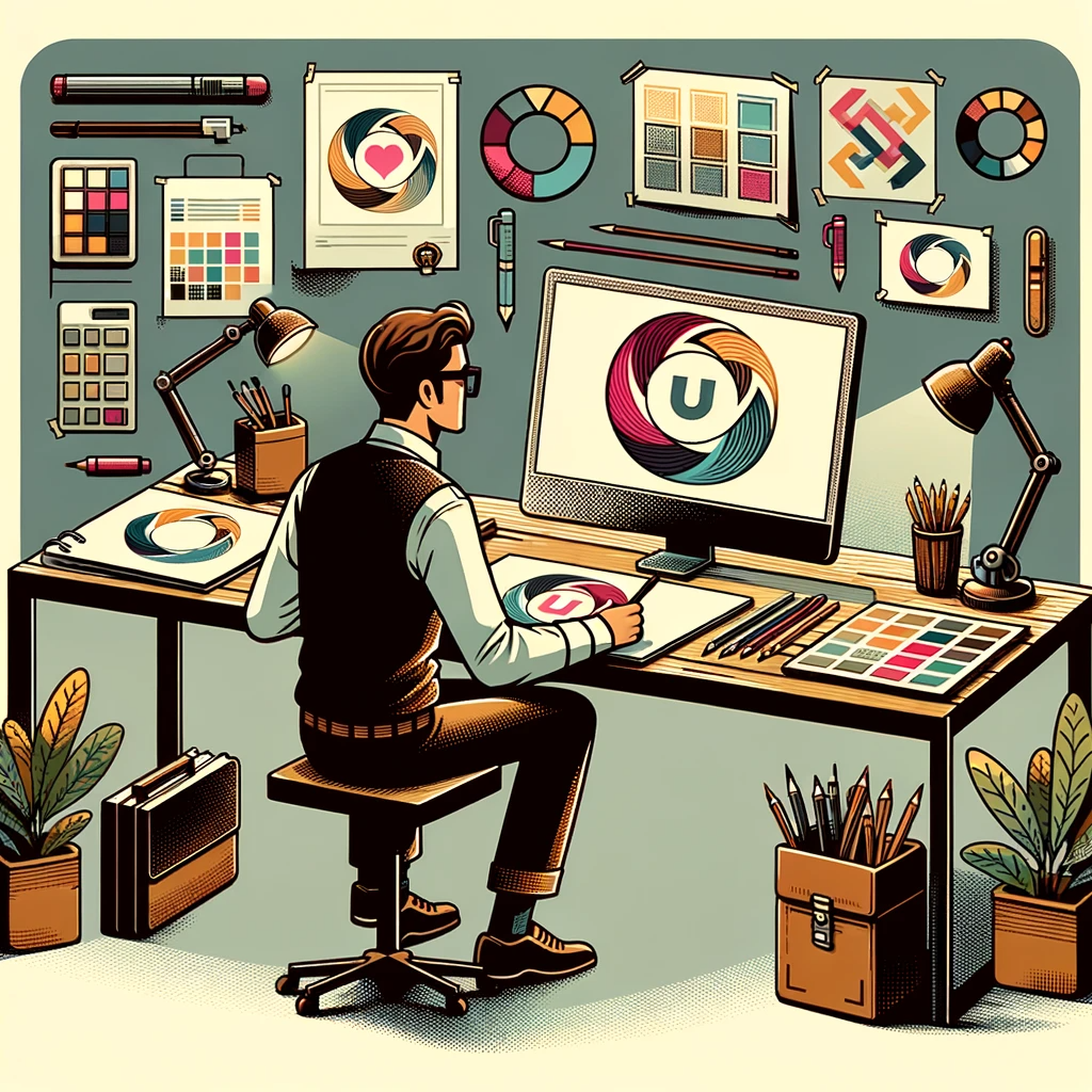DALL·E 2024-01-19 10.56.43 - A modern, artistic illustration depicting the process of logo design, with a style matching the first image provided, which showcases the rebranding p.png
