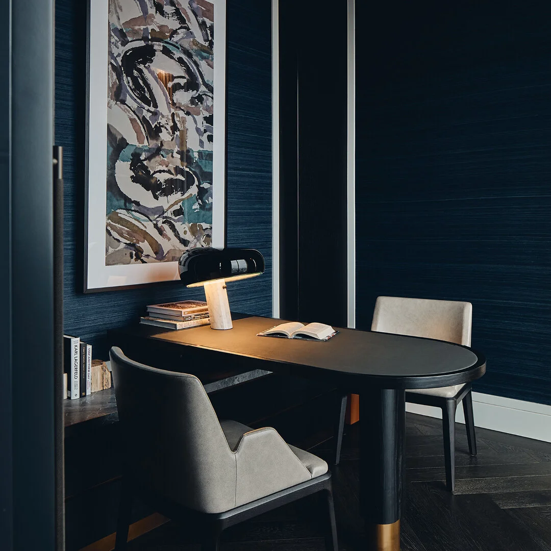 A favourite spot in The Ritz-Carlton Suite, Melbourne is this intimate study with incredible views. Intimate yet expansive it's the perfect spot to work...or daydream...or just enjoy the outlook.⁠
⁠
Wallcovering @phillipjeffriesltd⁠
Snoopy Table Lamp