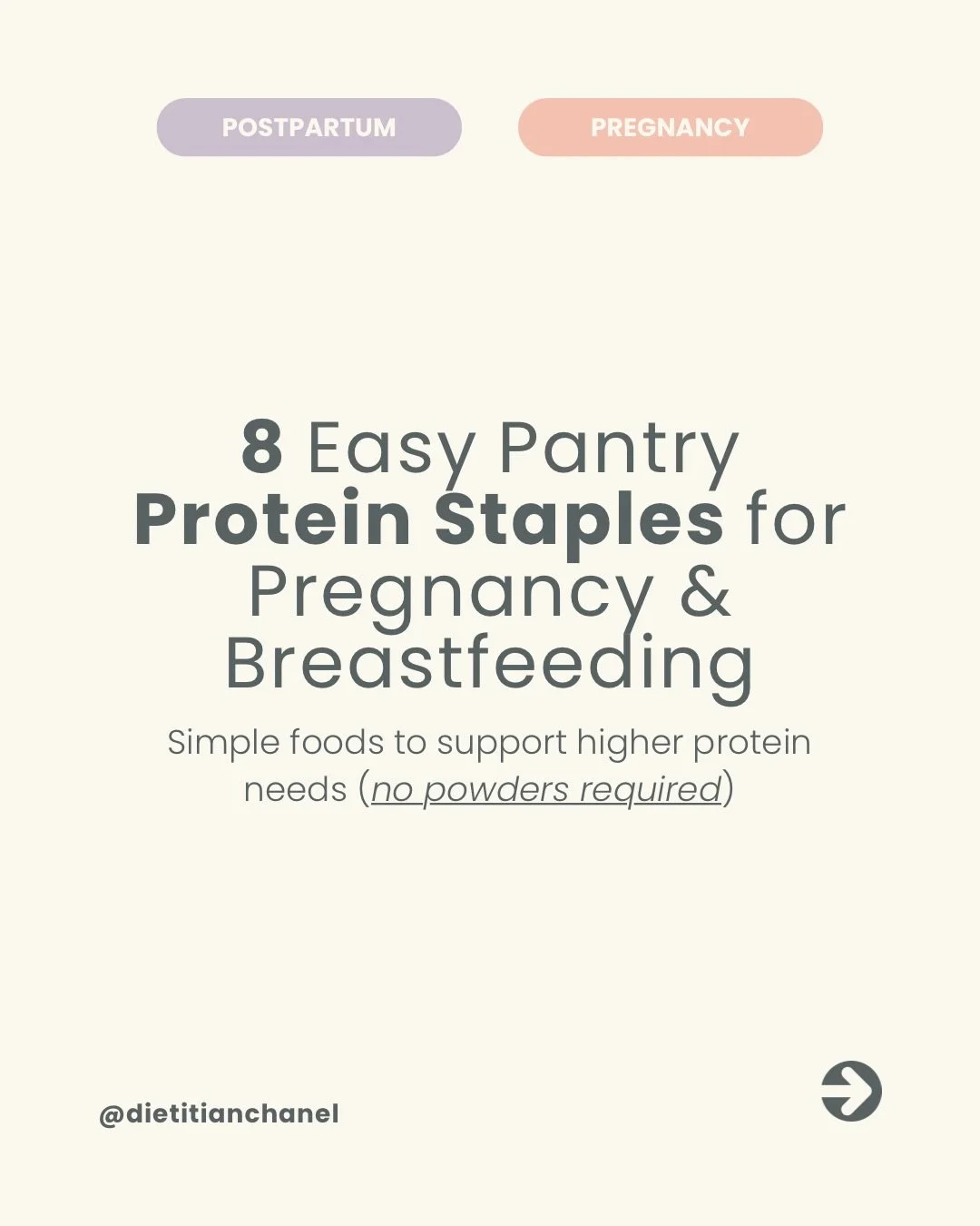 8 easy protein pantry staples to keep on hand when pregnant or breastfeeding 🤰🏼🤱🏼
Because yes&hellip; your protein needs are higher during this time.
And no&hellip; you don&rsquo;t need protein powder to meet them 💛

Why is protein so important?