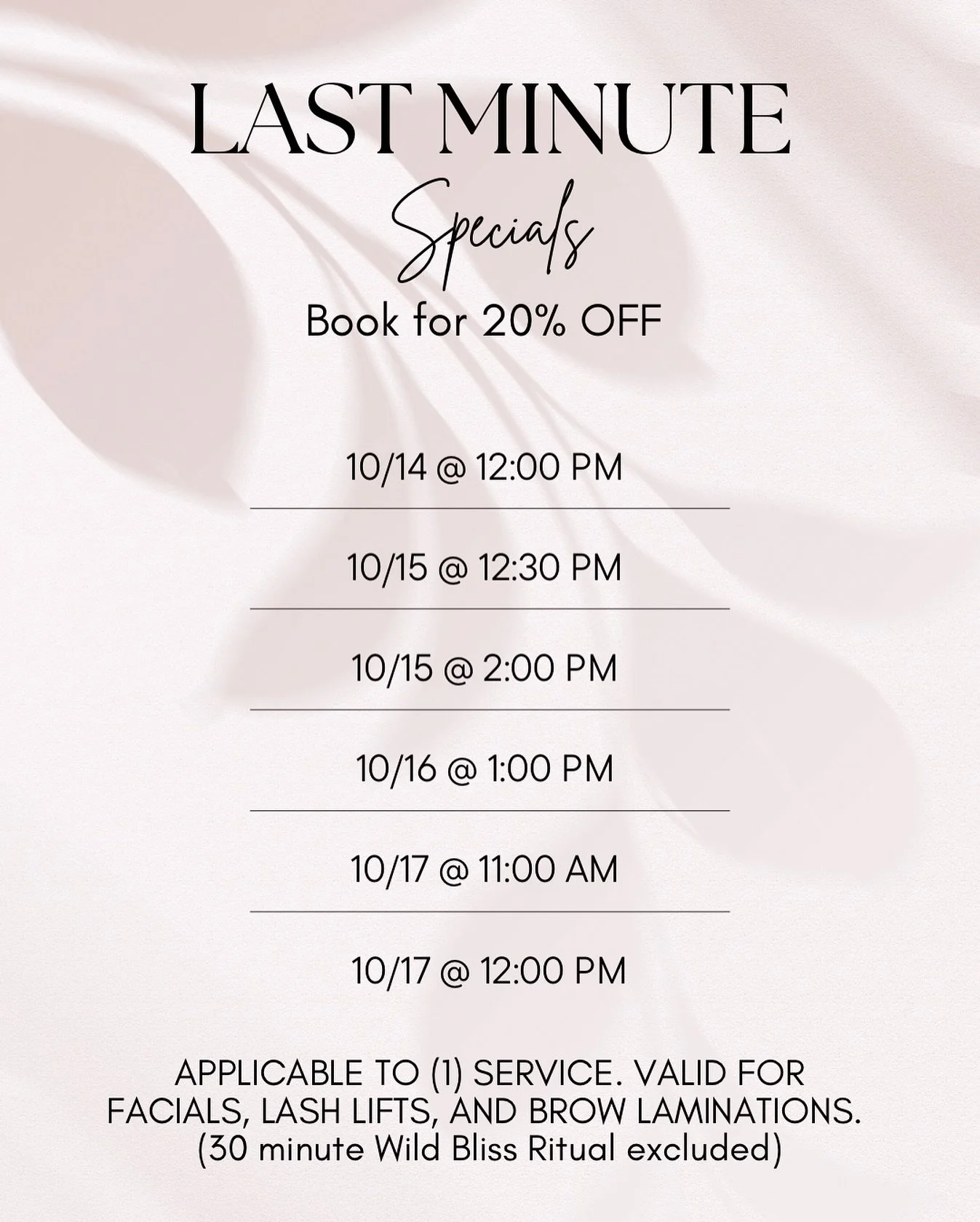 Sometimes the best things aren&rsquo;t planned🤍

A few openings remain this week &mdash; enjoy a special rate when you grab one😍

Treat yourself to a little midweek bliss before they&rsquo;re gone🌸

#flashsale #lastminute #special #letsglow #mtple