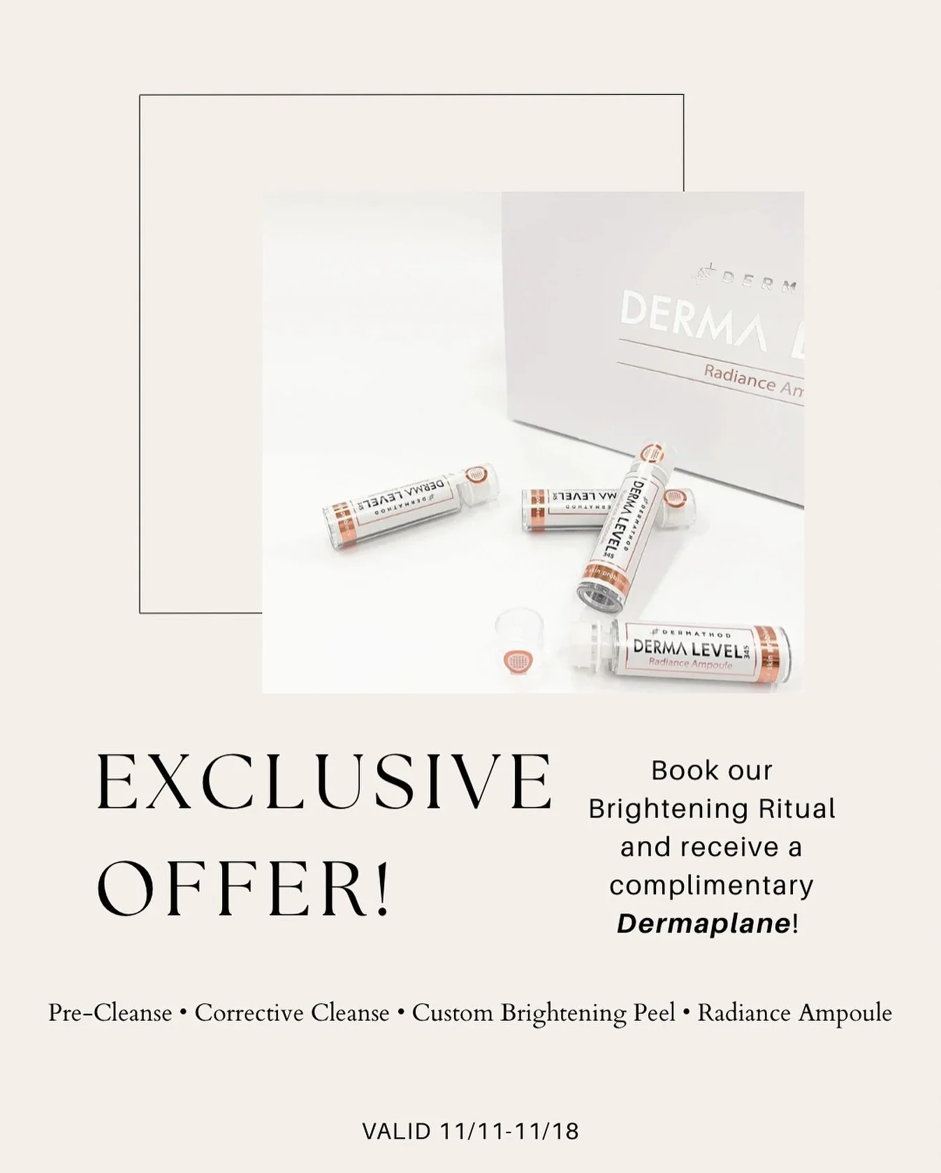 Our Brightening Ritual is an advanced treatment facial☀️

This treatment is a total reset for dull, dry, aging, and sun damaged skin! Adding a Dermaplane is the perfect compliment to this intensive brightening facial as it will provide increased pene