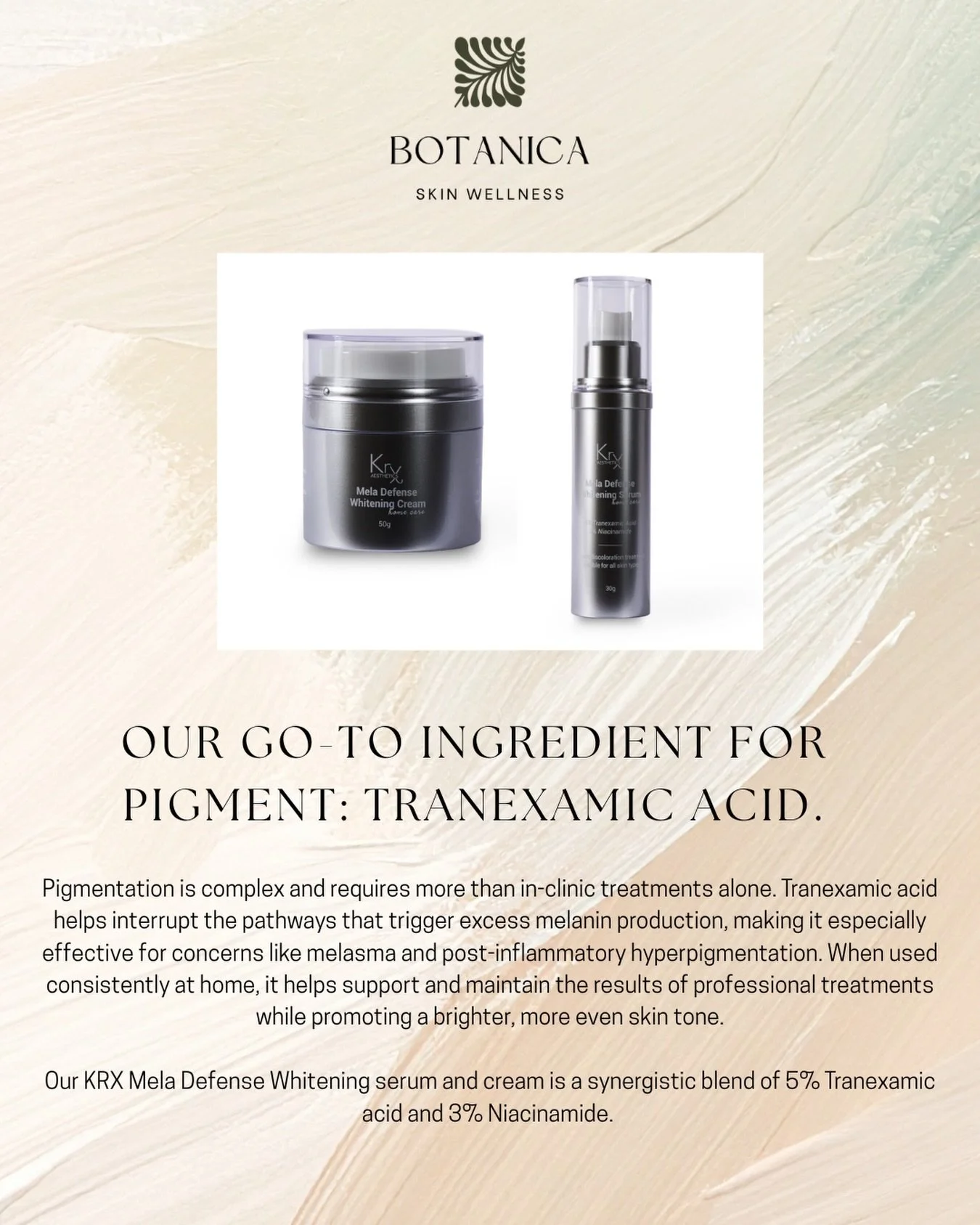 Our go-to home care for clients working on discoloration is the KrX Mela Defense Whitening Serum and KrX Mela Defense Whitening Cream🌟

These two formulas are designed to target pigment from multiple pathways while keeping the skin barrier calm and 