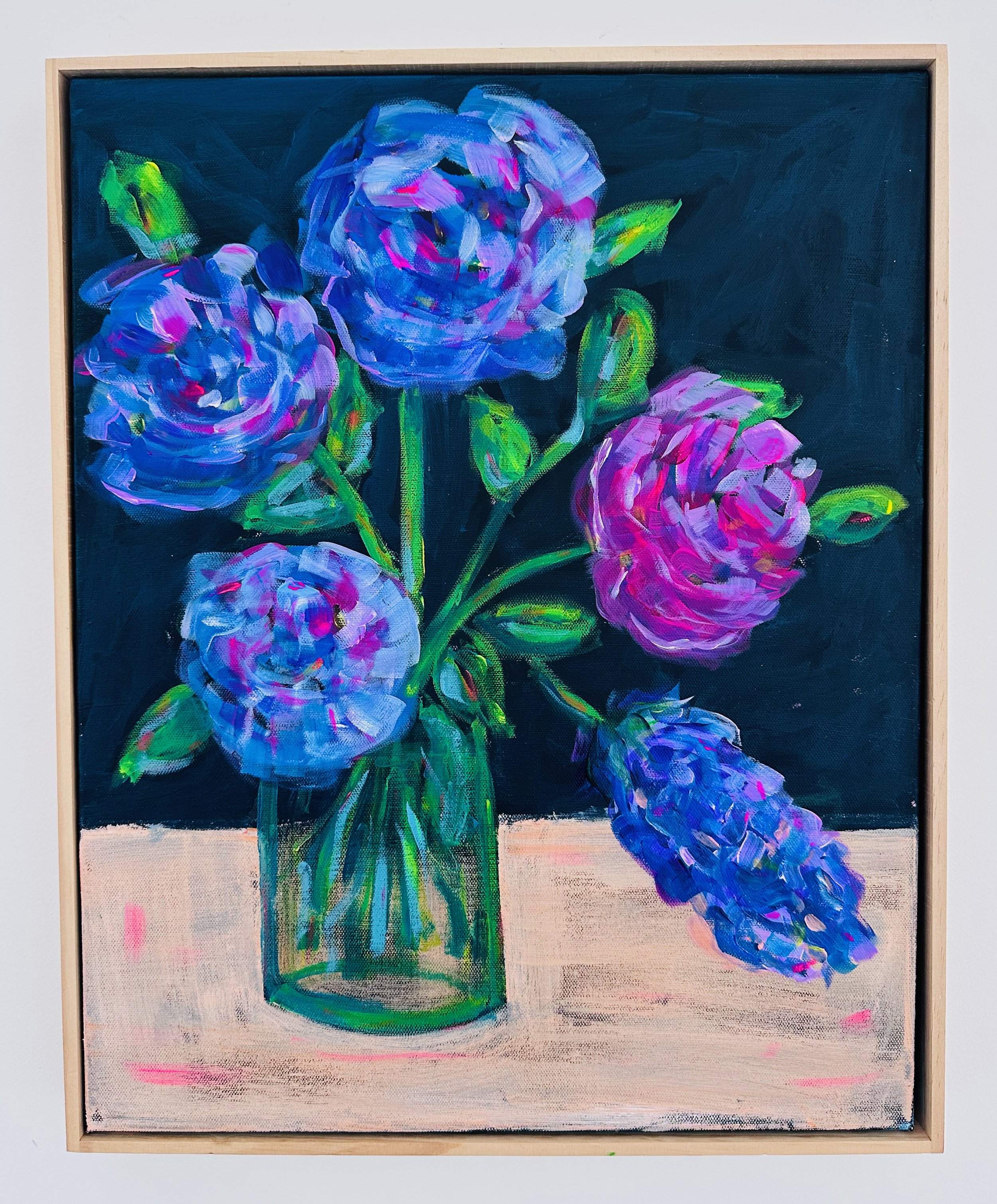 Blue Roses - 42cm x 52 cm acrylic on canvas with timber frame