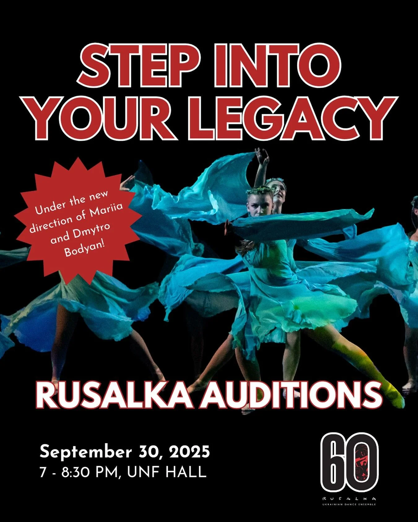 Tuesday, September 30 | 7:00pm - 8:30pm | UNF Hall, 935 Main Street

Step Into Your Legacy and audition for Rusalka Ukrainian Dance Ensemble!

With a sense of community at the heart of the journey, we invite you to an audition that could become a mea