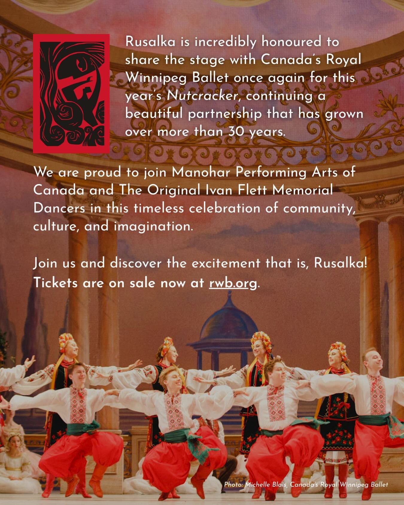 Rusalka is thrilled to return to the Centennial Concert Hall stage for @rwballet&rsquo;s The Nutcracker - a cherished tradition that&rsquo;s brought our artistry to this holiday favourite for many years. Running from December 19&ndash;23 &amp; 26&nda