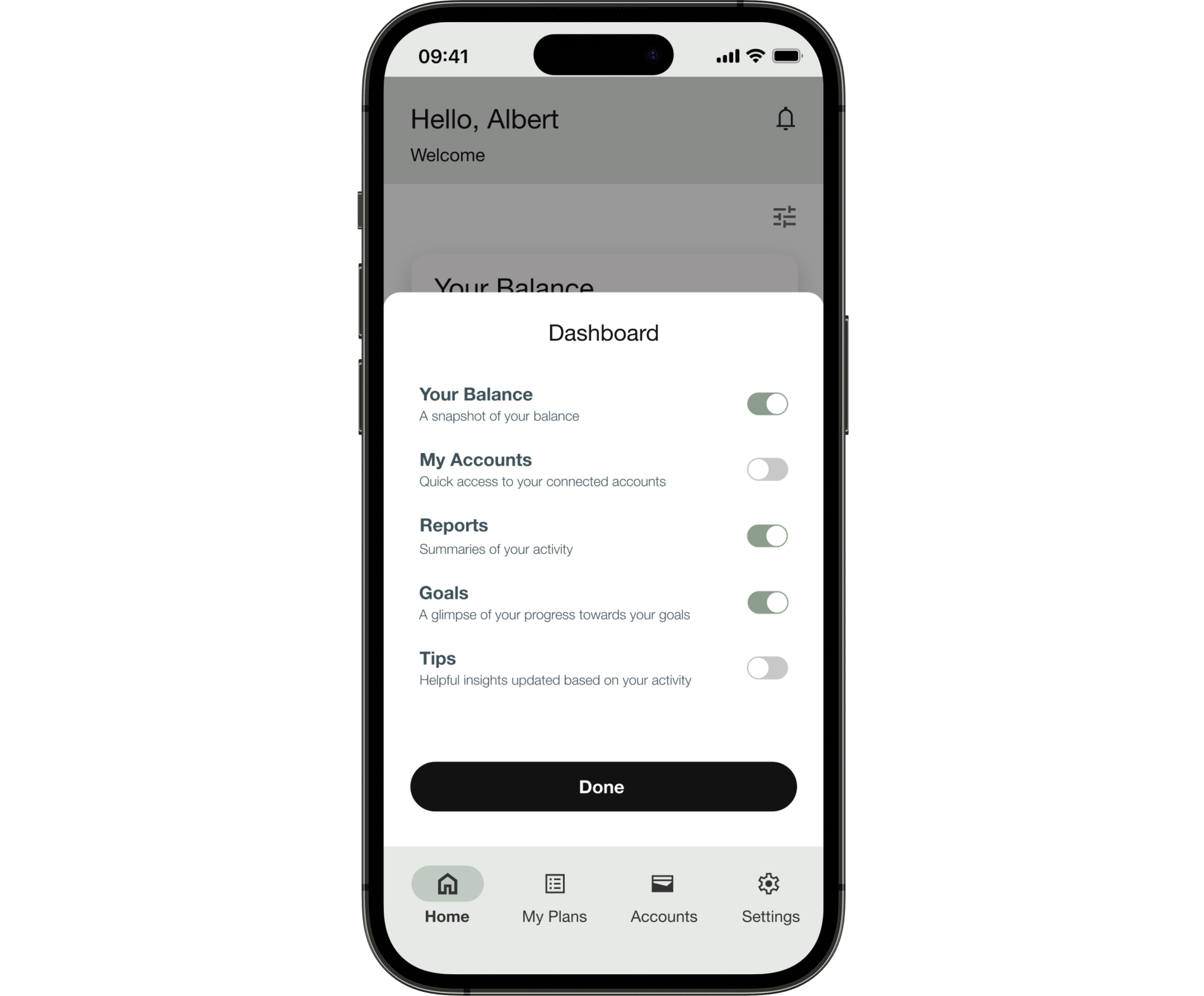 customize dashboard menu
