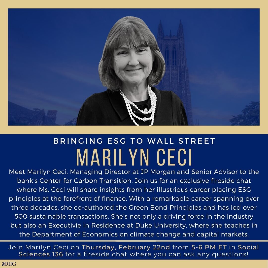 Join us for an exclusive fireside chat with Marilyn Ceci on Thursday, February 22nd from 5-6 PM in Social Sciences 136! The session will offer Q&amp;A regarding Ms. Ceci&rsquo;s career and views on sustainable investing. Make sure to RSVP for this ev