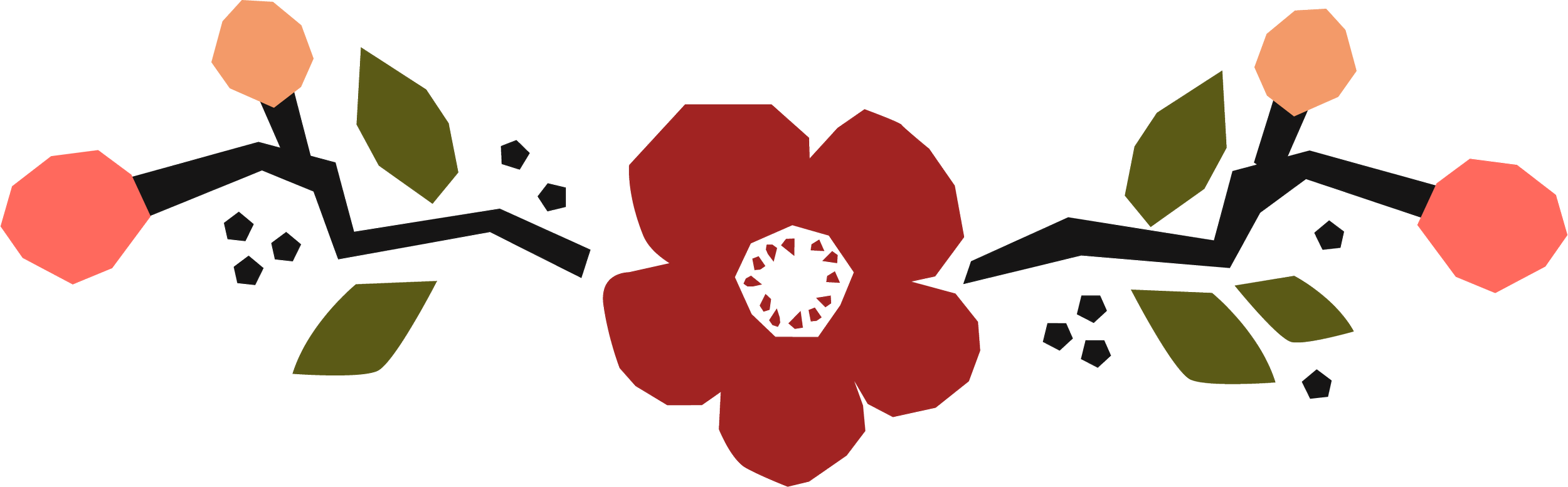 Stylized floral pattern with red flower and green leaves