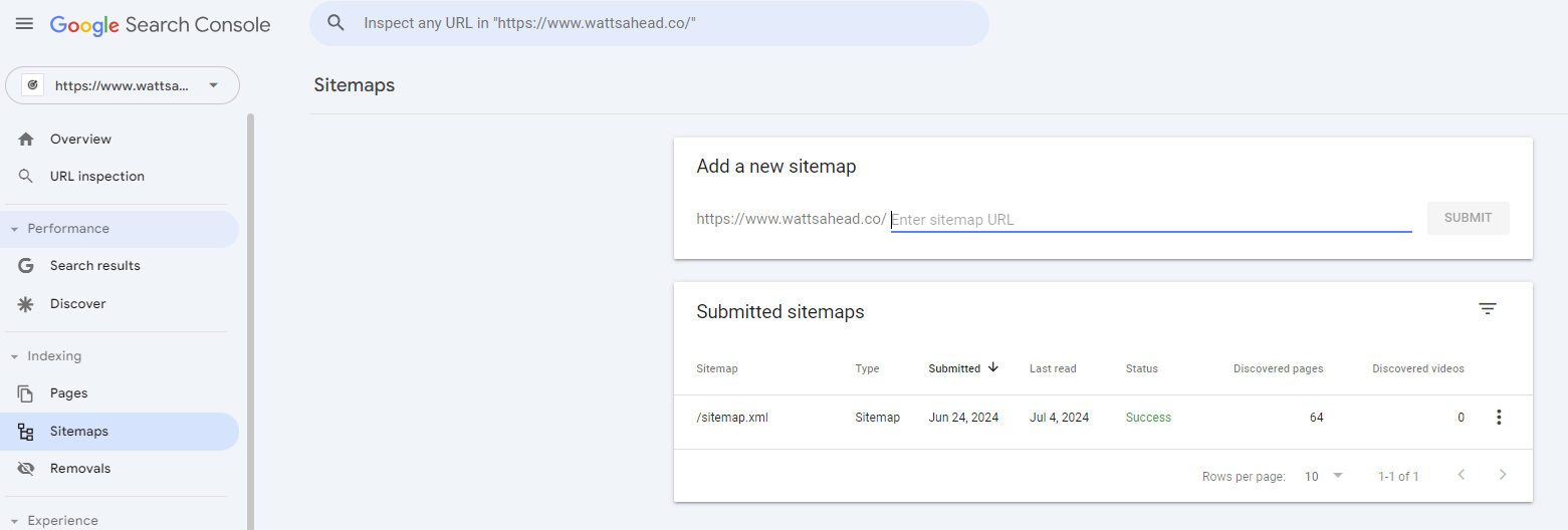 sitemap section of Google Search Console