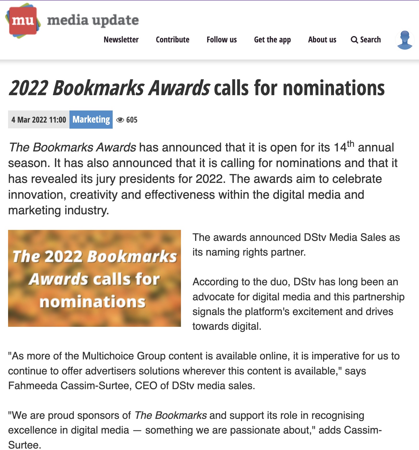 2022 Bookmark Awards calls for nominations