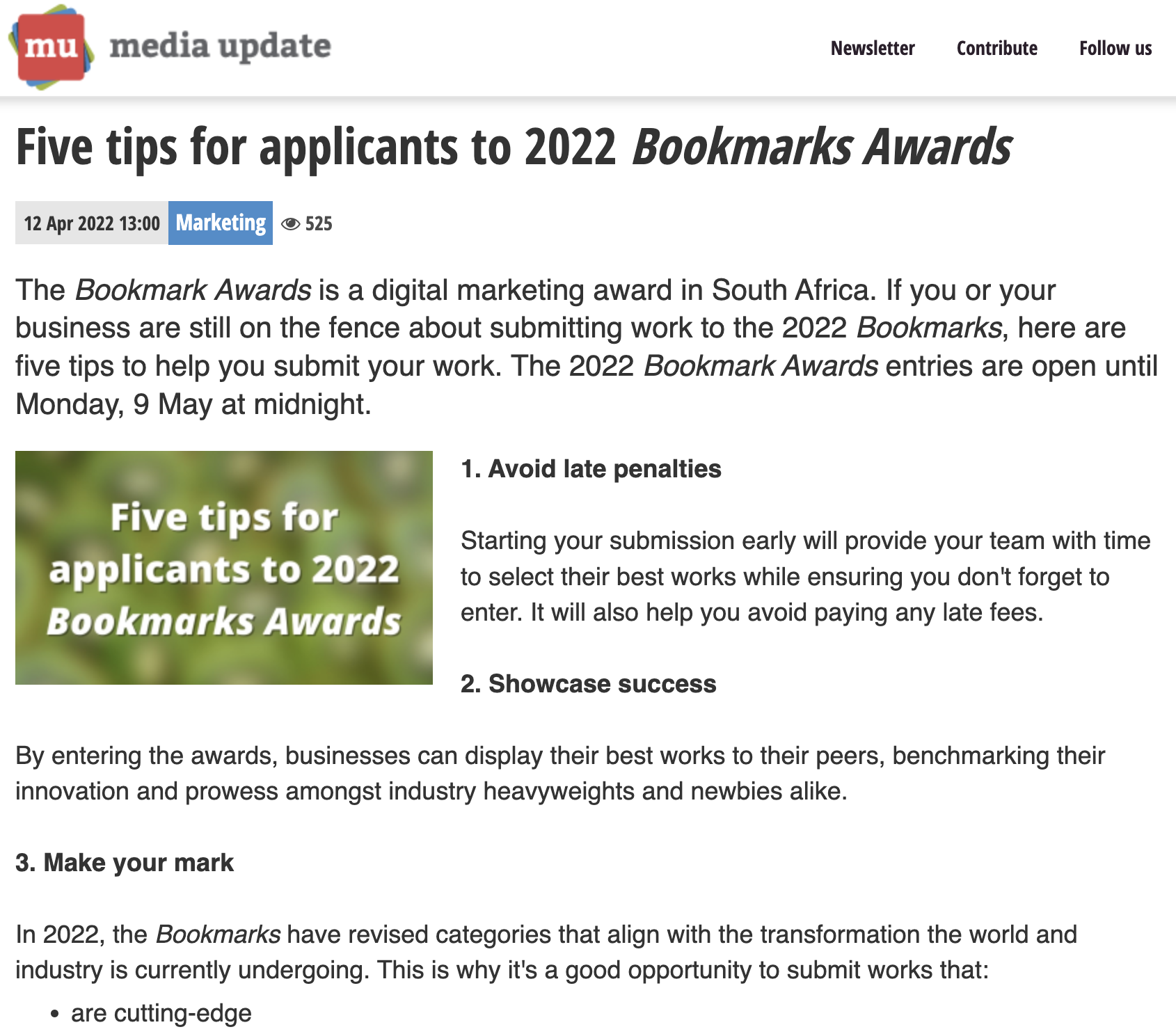 Five tips for applicants to 2022 Bookmarks Awards 