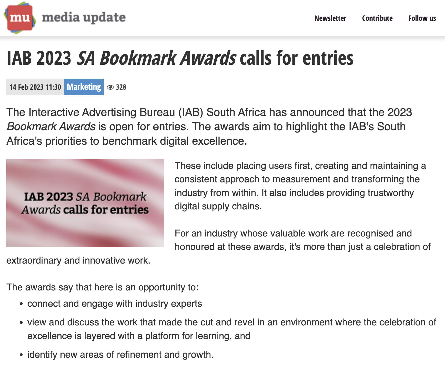 IAB 2023 SA Bookmark Awards calls for entries