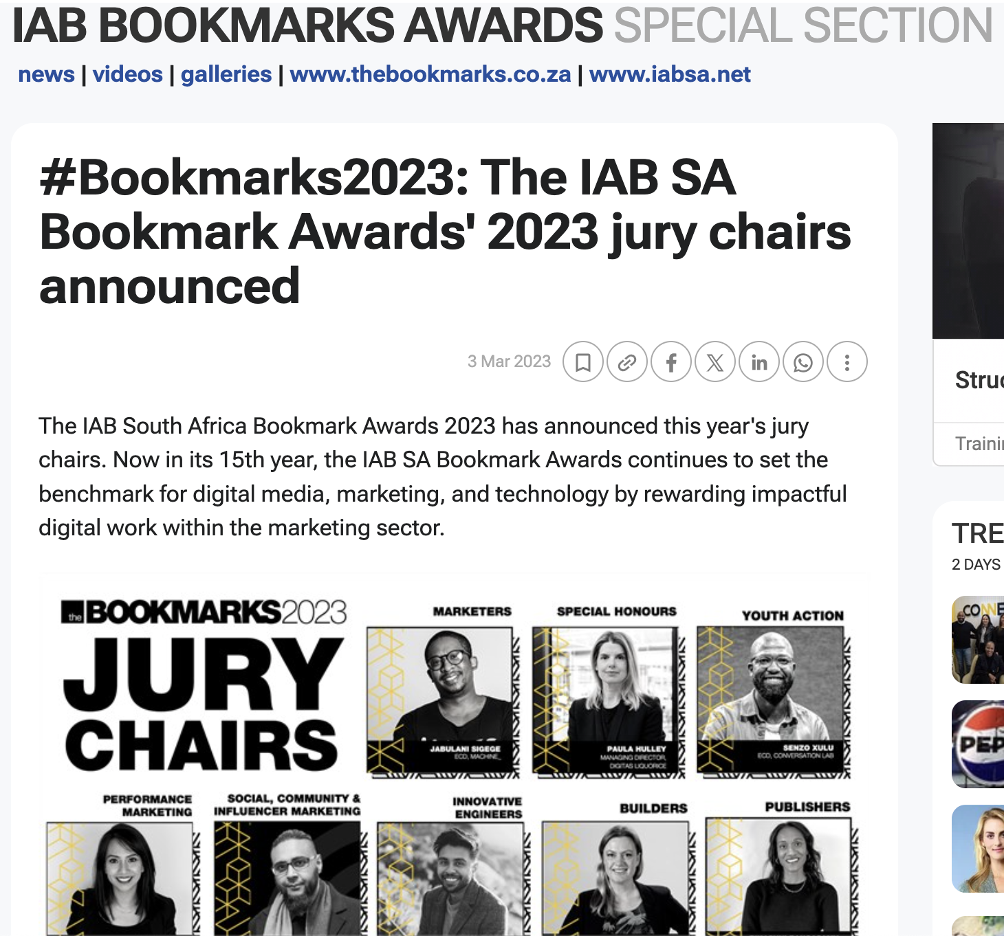 #Bookmarks2023: The IAB SA Bookmark Awards' 2023 jury chairs announced