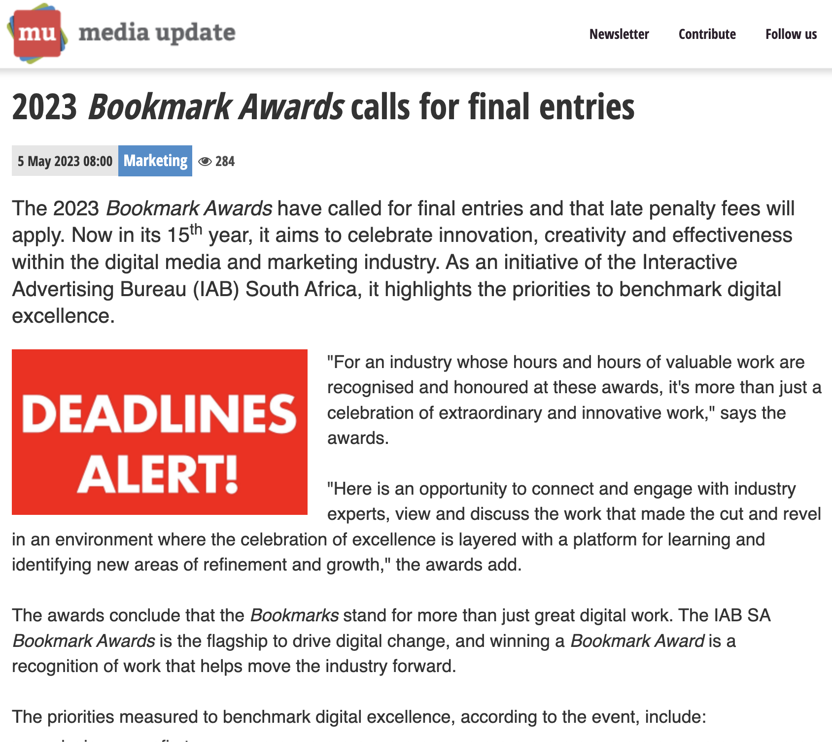 2023 Bookmark Awards calls for final entries