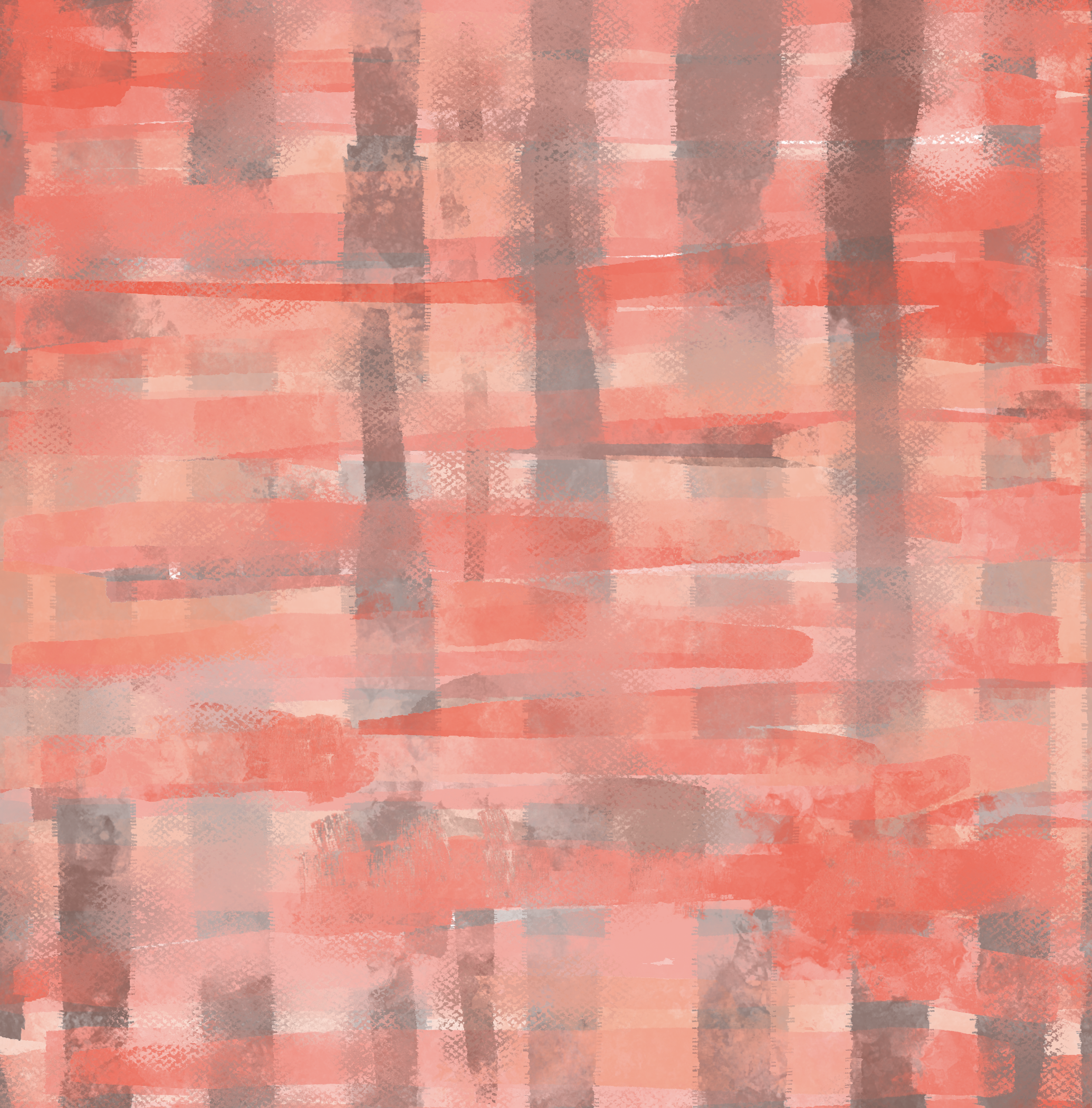 Abstract pattern with shades of red, pink, gray, and peach in rectangular and brushstroke shapes.
