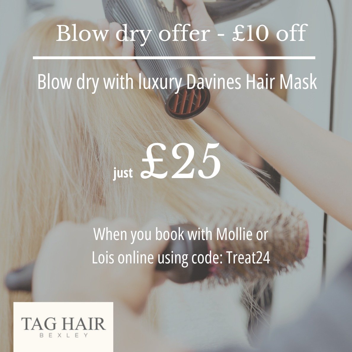 A treat for you, and your hair ✨ Relax and enjoy a luxury hair treatment and beautiful blow-dry with our special offer.... ✨

Book at the website (link in bio) quoting Treat24

#blowdryoffer #davinesoffer #davinessalon #davineshaircare #discountblowd
