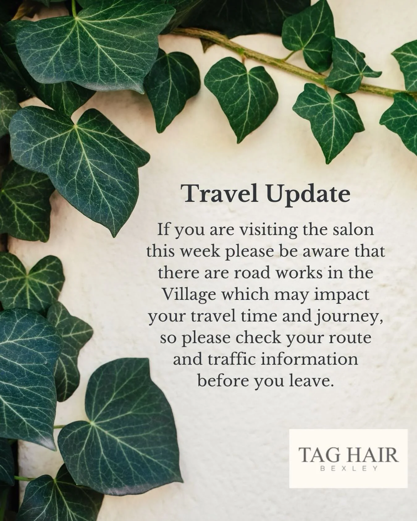 A travel update if you are driving to the salon this week 🚗