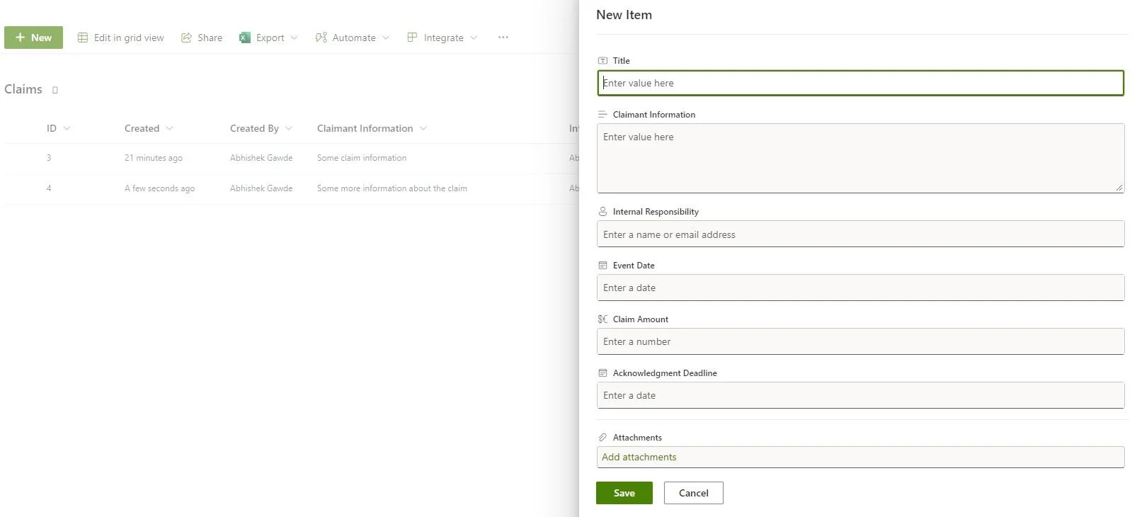 Database Setup SharePoint List