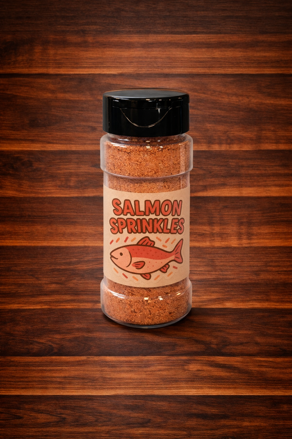 Salmon sprinkles on a wooden surface.png