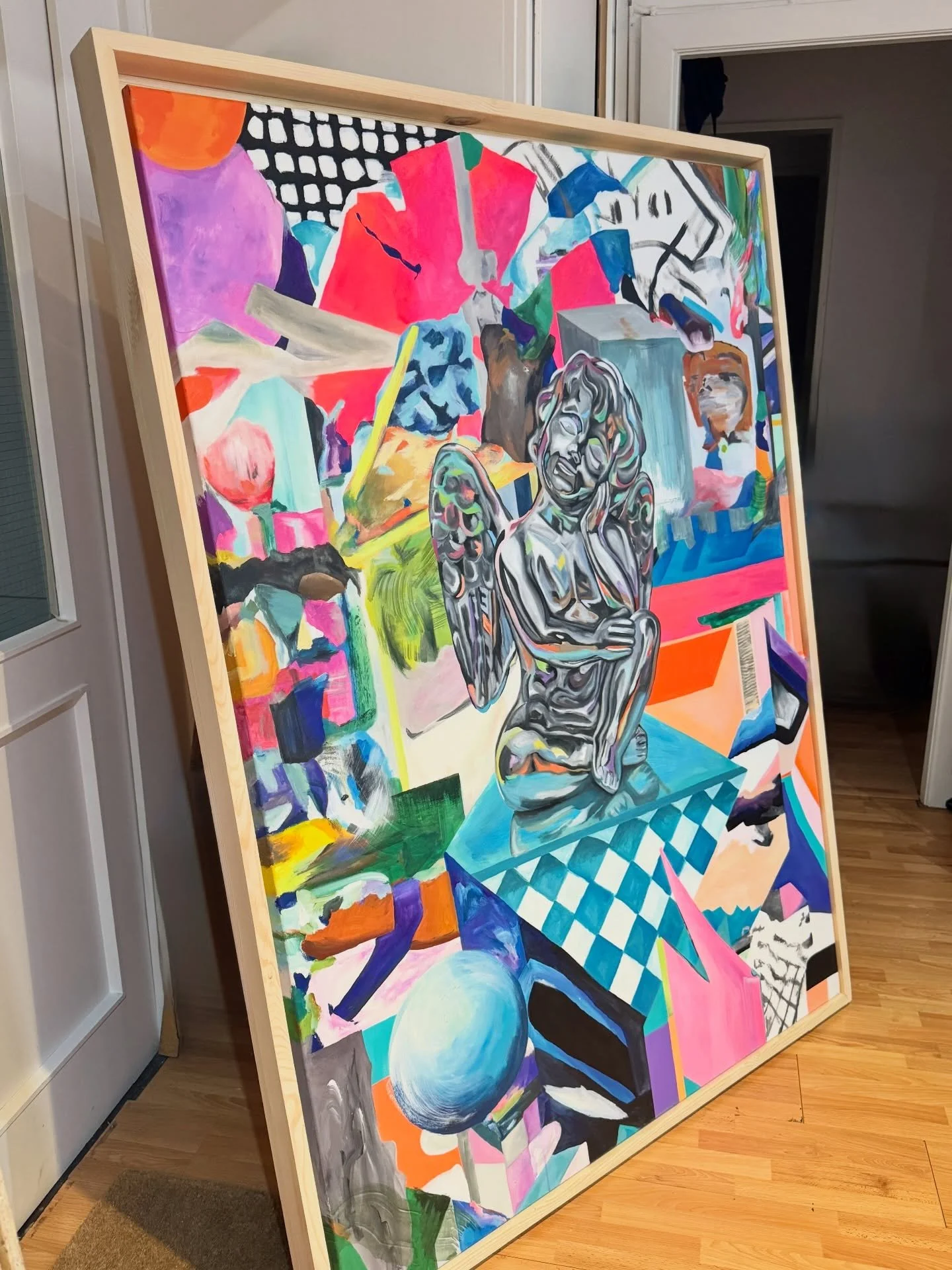 Da wartet jemand seelenruhig auf die letzten Pinselstriche 👼 Teil der Ausstellung Fremdk&ouml;rper vom 7.-24. Mai in der Fabrik der K&uuml;nste
#cherub #colorfulartwork #femalepainter #workinprogress