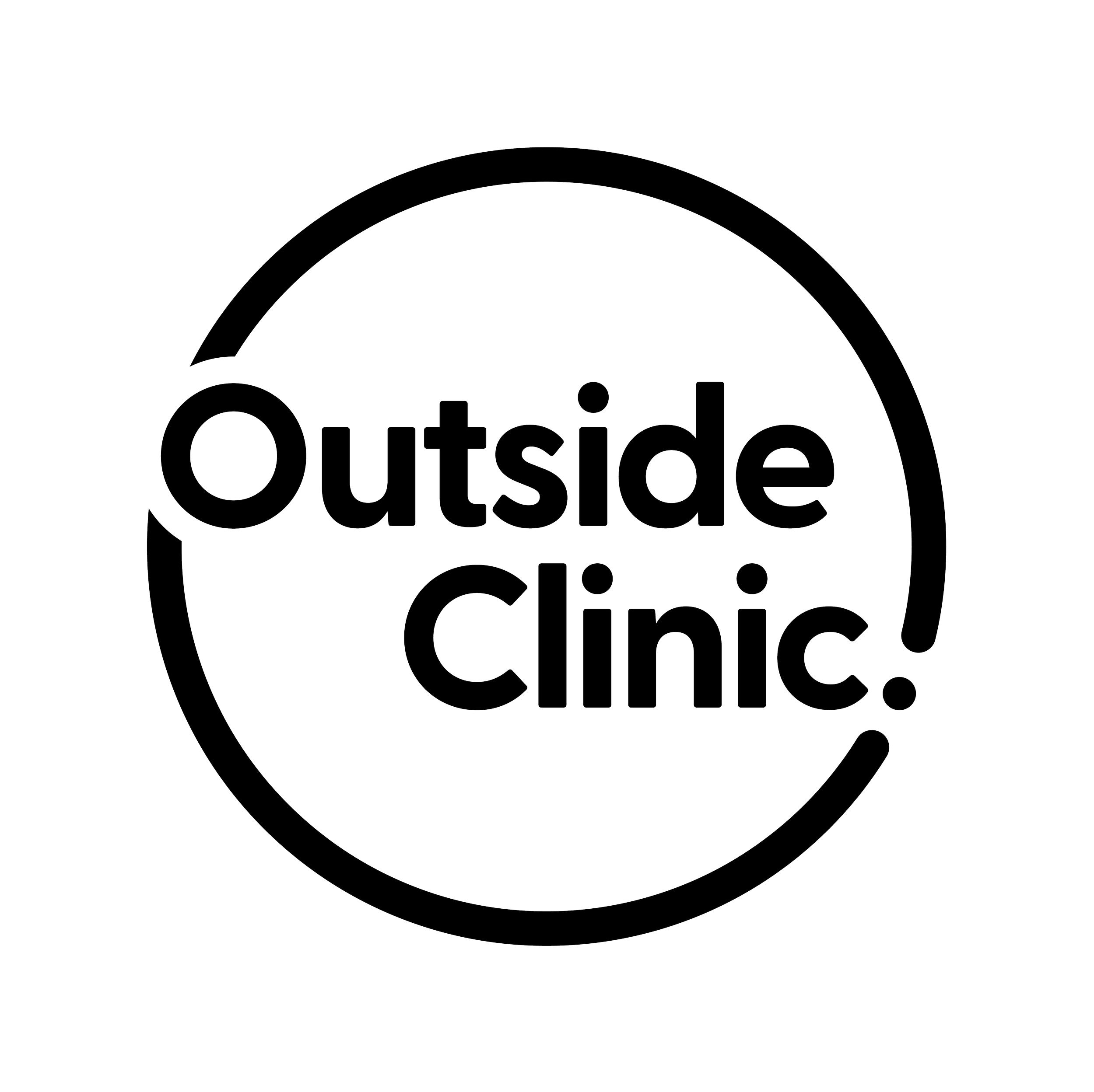 A black background with white text reading 'Outside clothing' inside a circular outline.