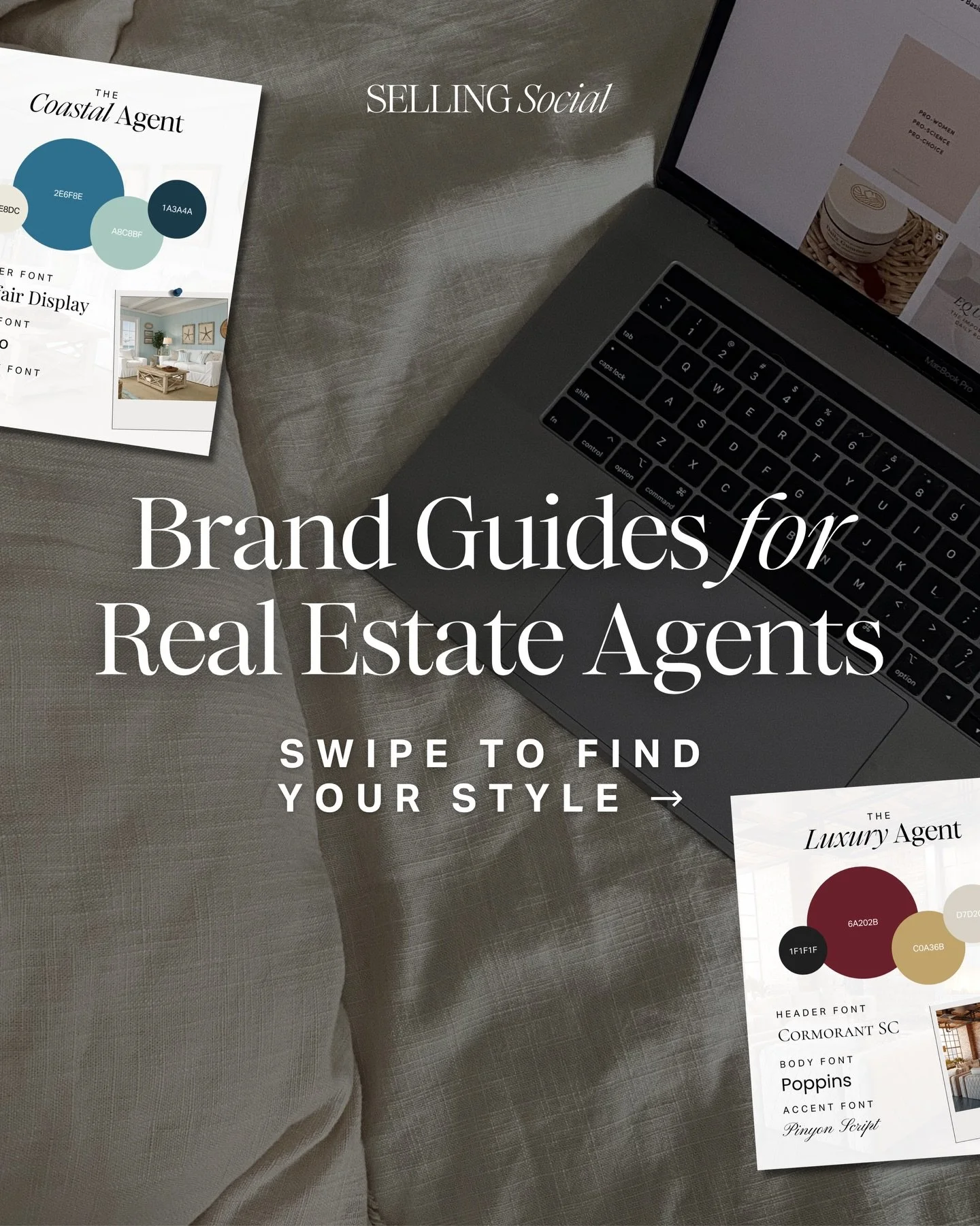 Brand guides for realtors you&rsquo;re going to love 🎨✨🫶

If your branding feels all over the place, give one of these combos a try to start building a clean, consistent brand.

👀 But why stop there?
Comment CONTENT to test drive a free week of Se