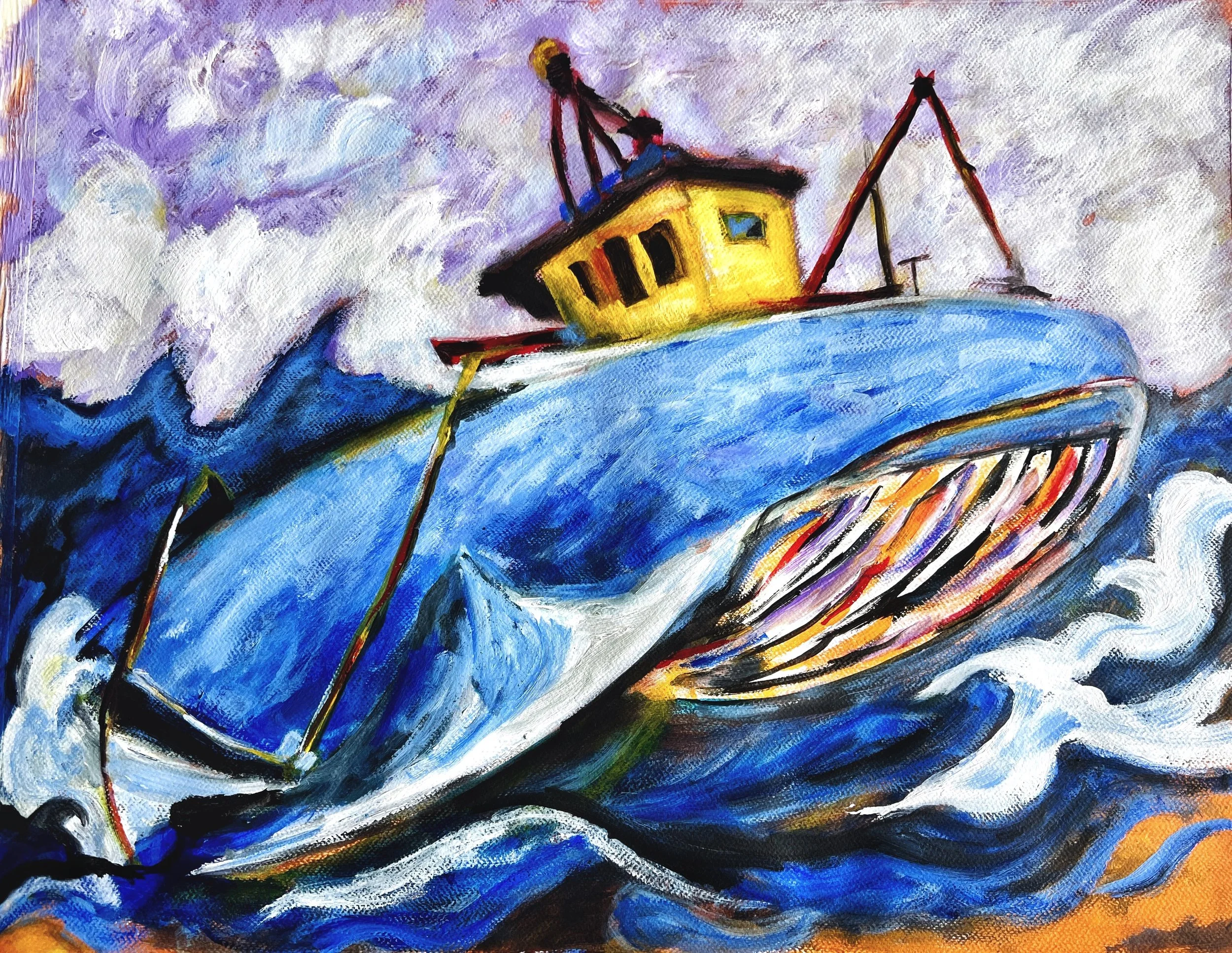 Title: Save the Whale / 
Medium: Acrylic on Paper /	
Size: 22x30 inches / 	
Price: Rs. 39,500 unframed/
AVAILABLE