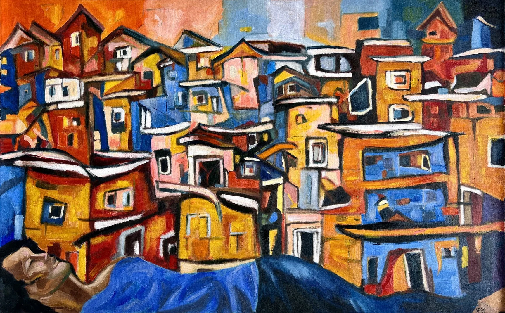 Title: Creative Space / 
Medium: Oil and oil stick on canvas /	
Size: 30x48 inches / 	
Price: Rs. 90,000 /
AVAILABLE