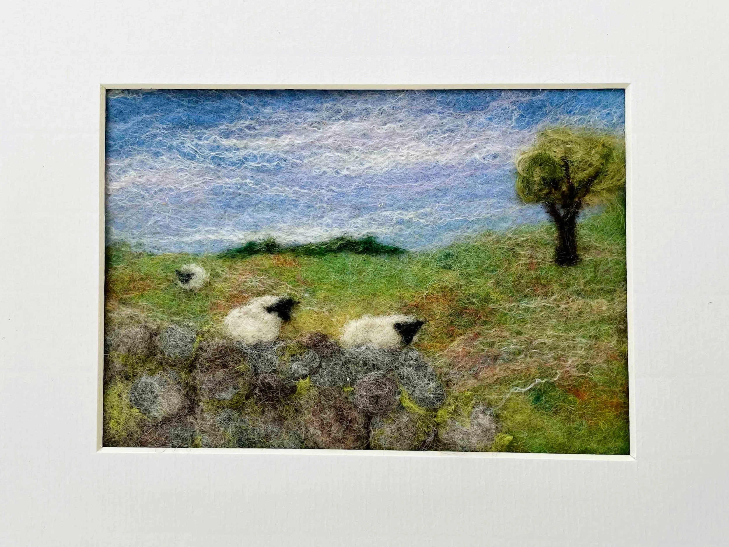 Sheep in the Field, felted wool landscape