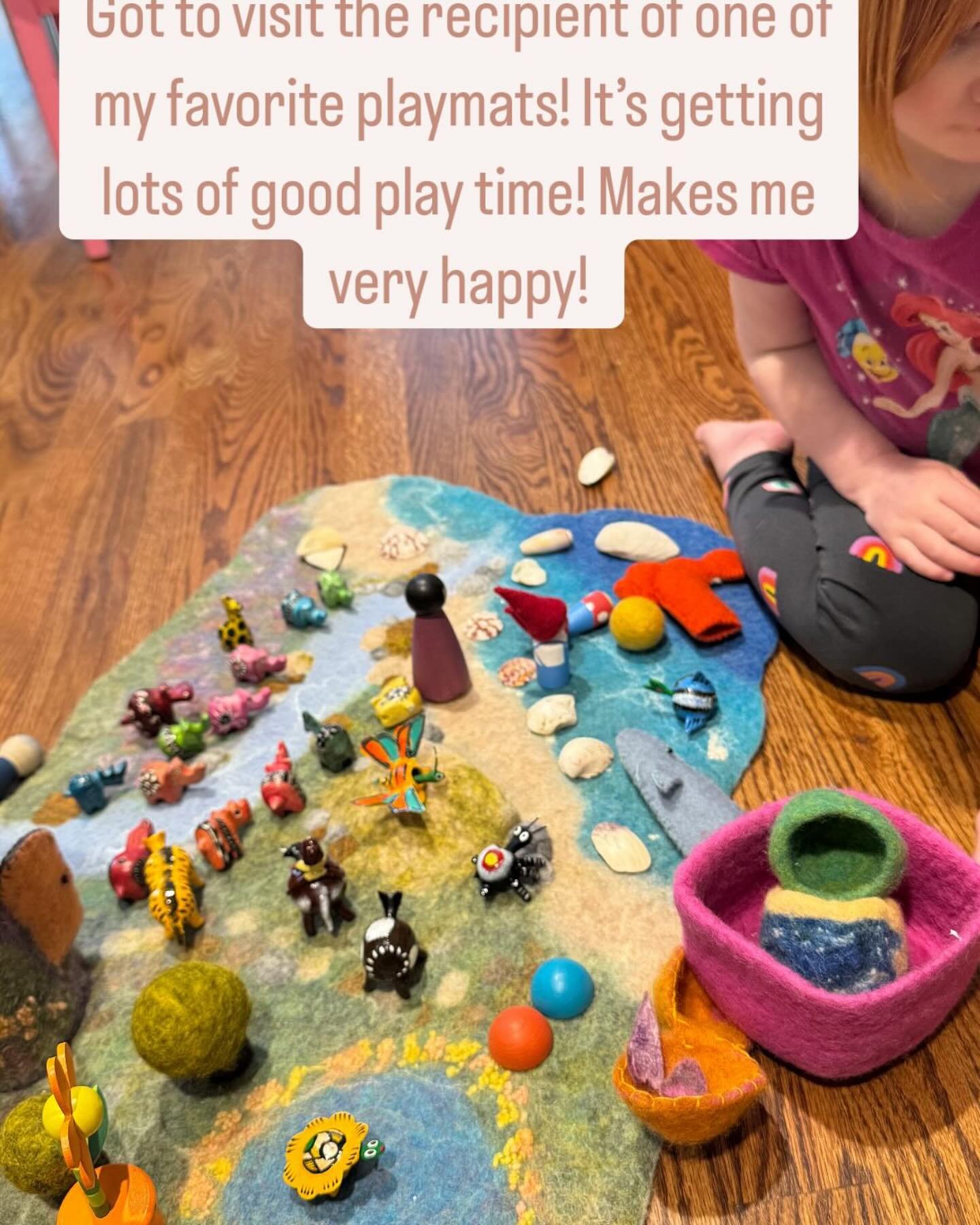 This little three year old was given one of our playmats by her Gigi and I got to visit her and watch her play! One of my favorite things is seeing a child play independently with our playmats! She had some great stories going on! She&rsquo;s a natur