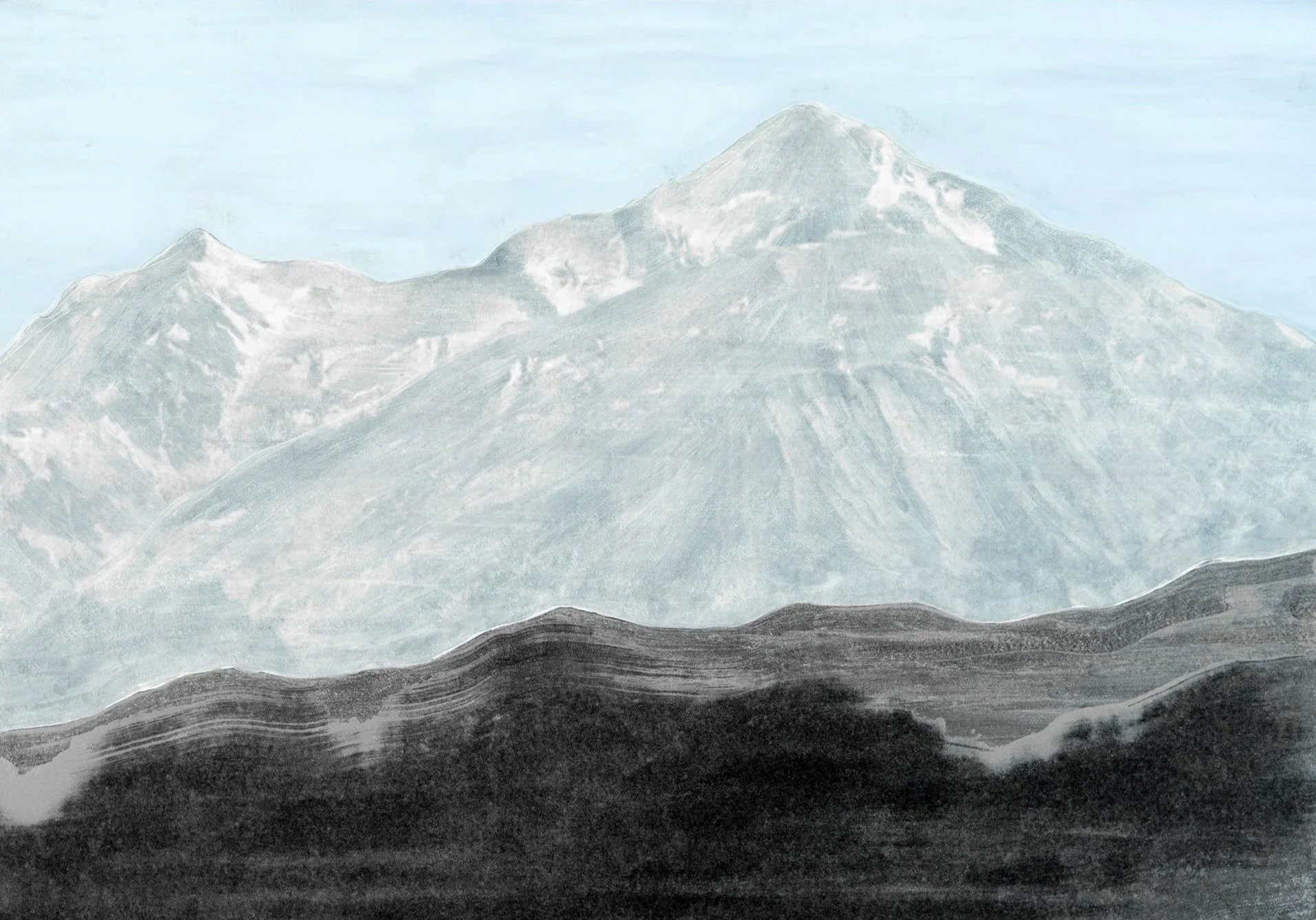 Mont Blanc, 2025 // Oil pigment stick and medium on pigmented inkjet print mounted on foam board // 29.5 × 42 cm