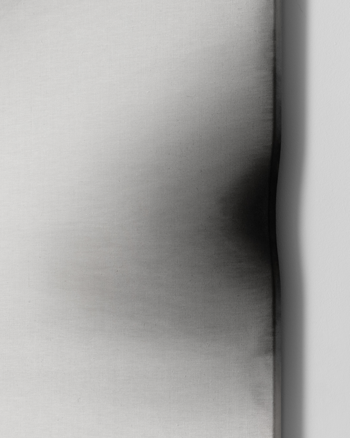 D/5.f7.l , 2026// 150x150 cm// linen, ink, transparent paste, carved aluminum stretcher// 