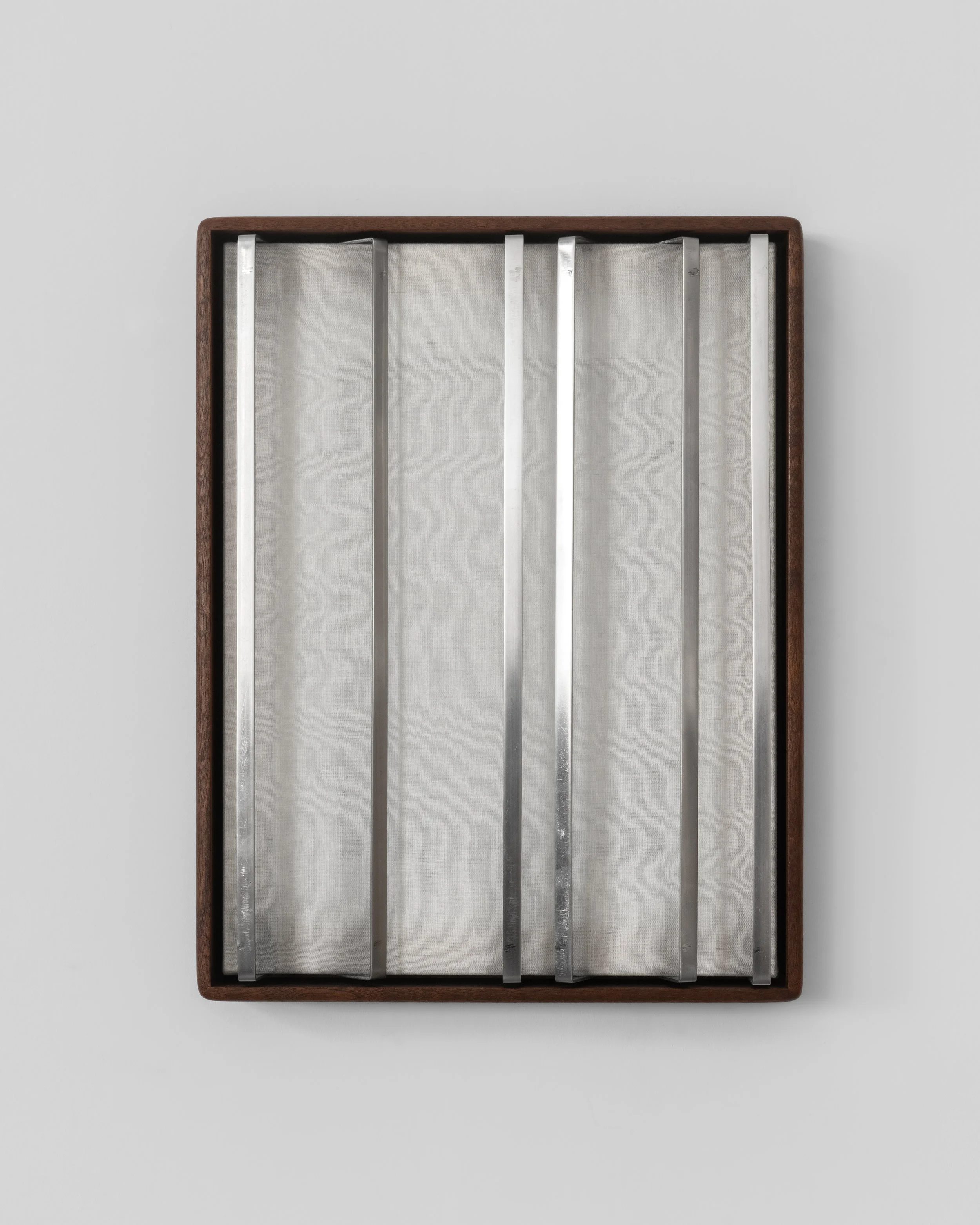 Nikolay Morgunov  // k.6.01/F , 2026 // Linen, stainless steel, handcrafted frame, charcoal, graphite, mixed media // 43x33x5 cm