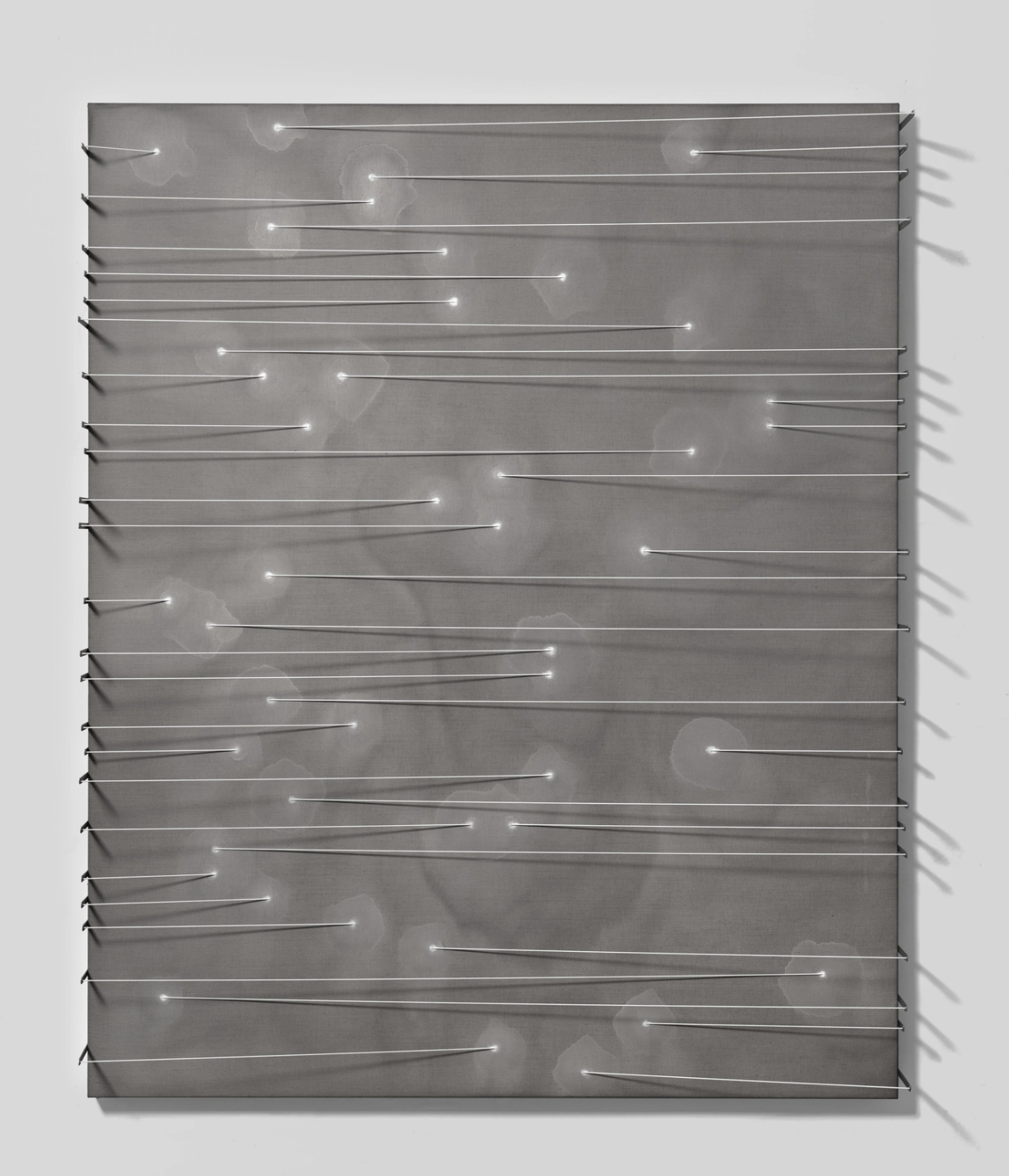 p.40/44.U.L , 2024 // Canvas, nylon rope, transparent paste, white pigment, handcrafted metal brackets, mixed media // 160x130 cm