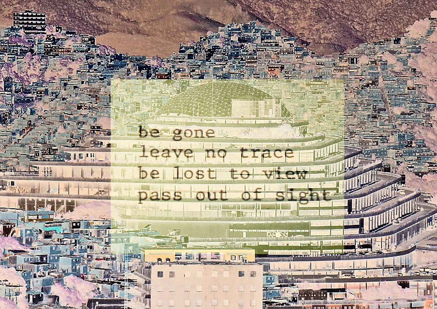 be gone (El Helicoide), 2024  // Digital collage, inkjet printed on paper  // 29 × 21 cm    // from the "Dictée/Exilée" series of six digital collages.