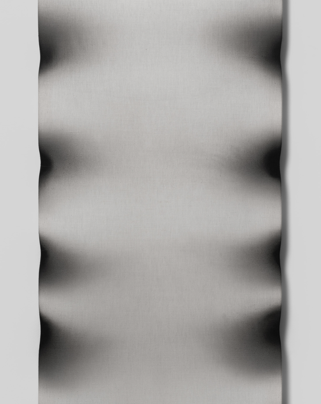 D/2.4.l.g, 2026//1.20 x 50 cm // linen, ink, transparent paste, carved aluminum stretcher 