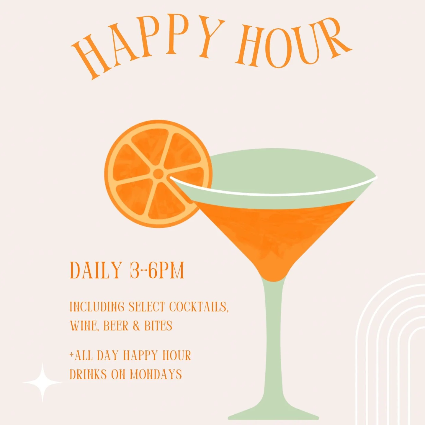 Did you know we offer Happy Hour every day from 3&ndash;6pm? Enjoy a curated selection of our signature housemade cocktails alongside delicious bites to match 🍸
And on Mondays, the celebration lingers🥂
Happy Hour drinks are available all day long.
