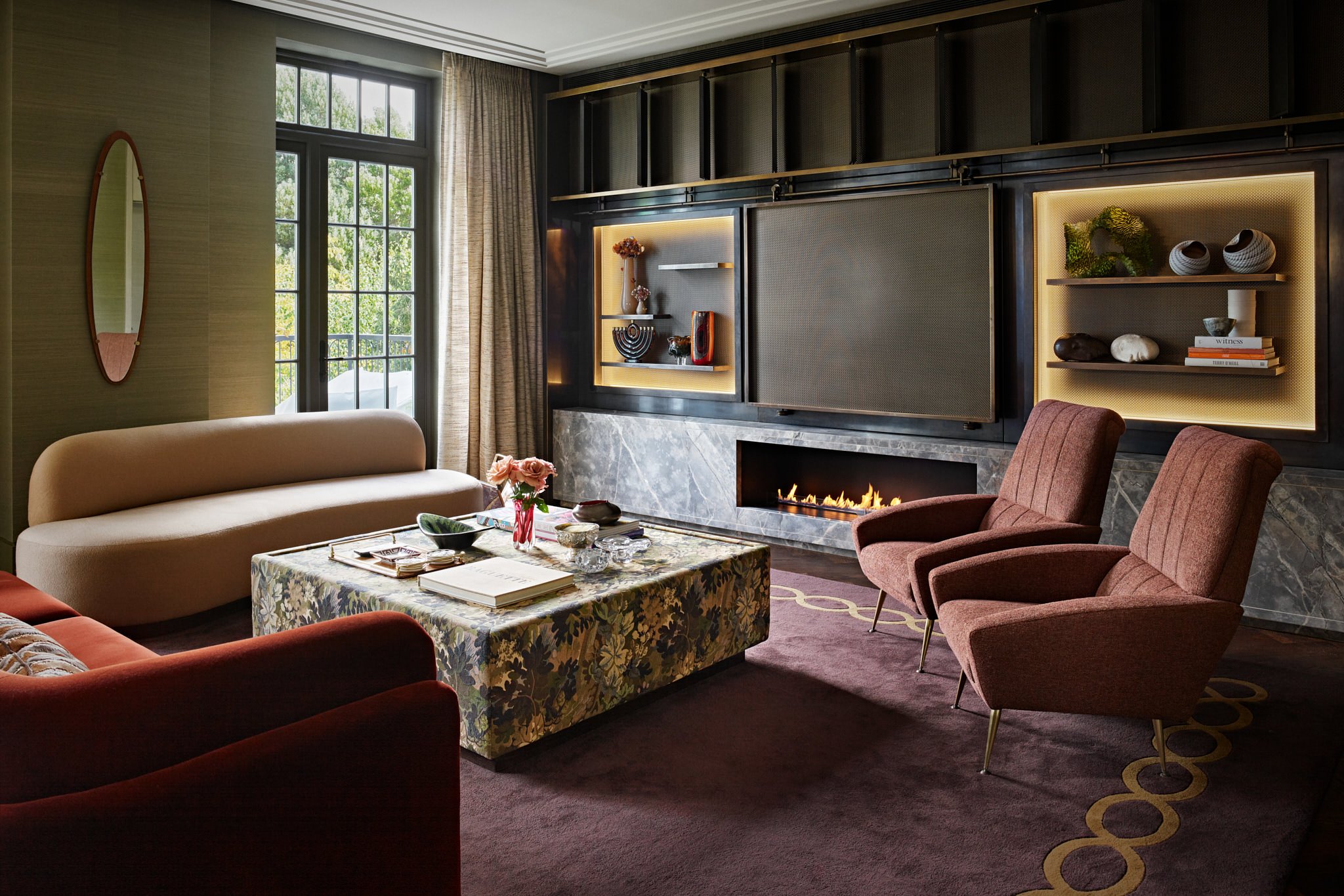 modern interior with bespoke furniture and fireplace by Carden Cunietti
