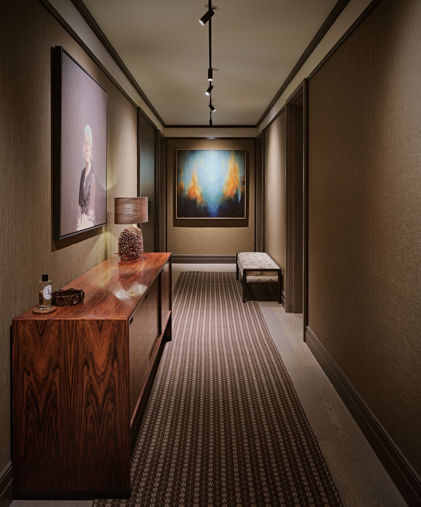 Hallway in contemporary home, interior design by Carden Cunietti