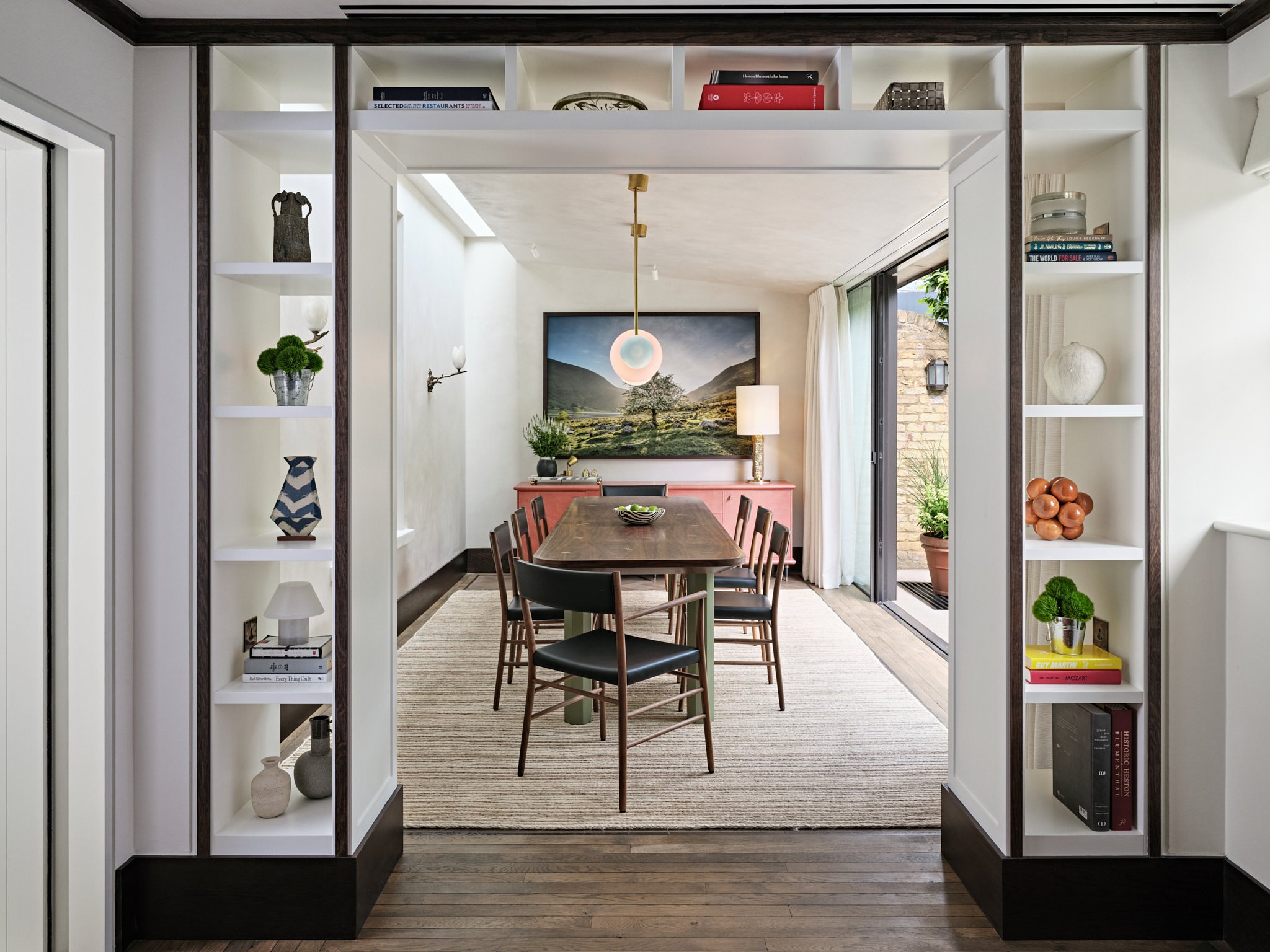 Dining room with bespoke furniture, interior design by Bryan O'Sullivan Studio and architecture by Tom Rutt