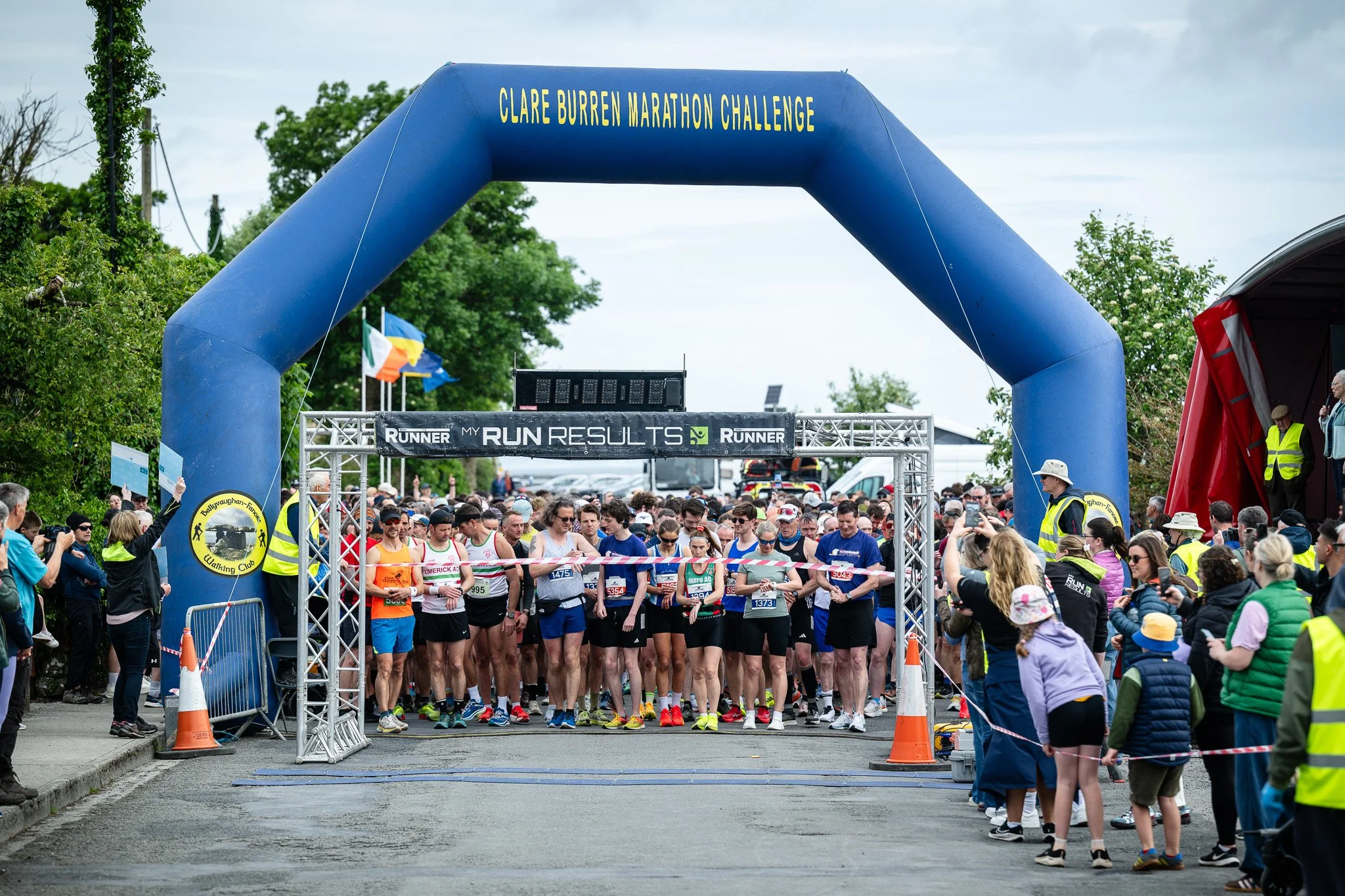 Runners at the start line of the Clare Burren Marathon Challenge 2026 in Ballyvaughan